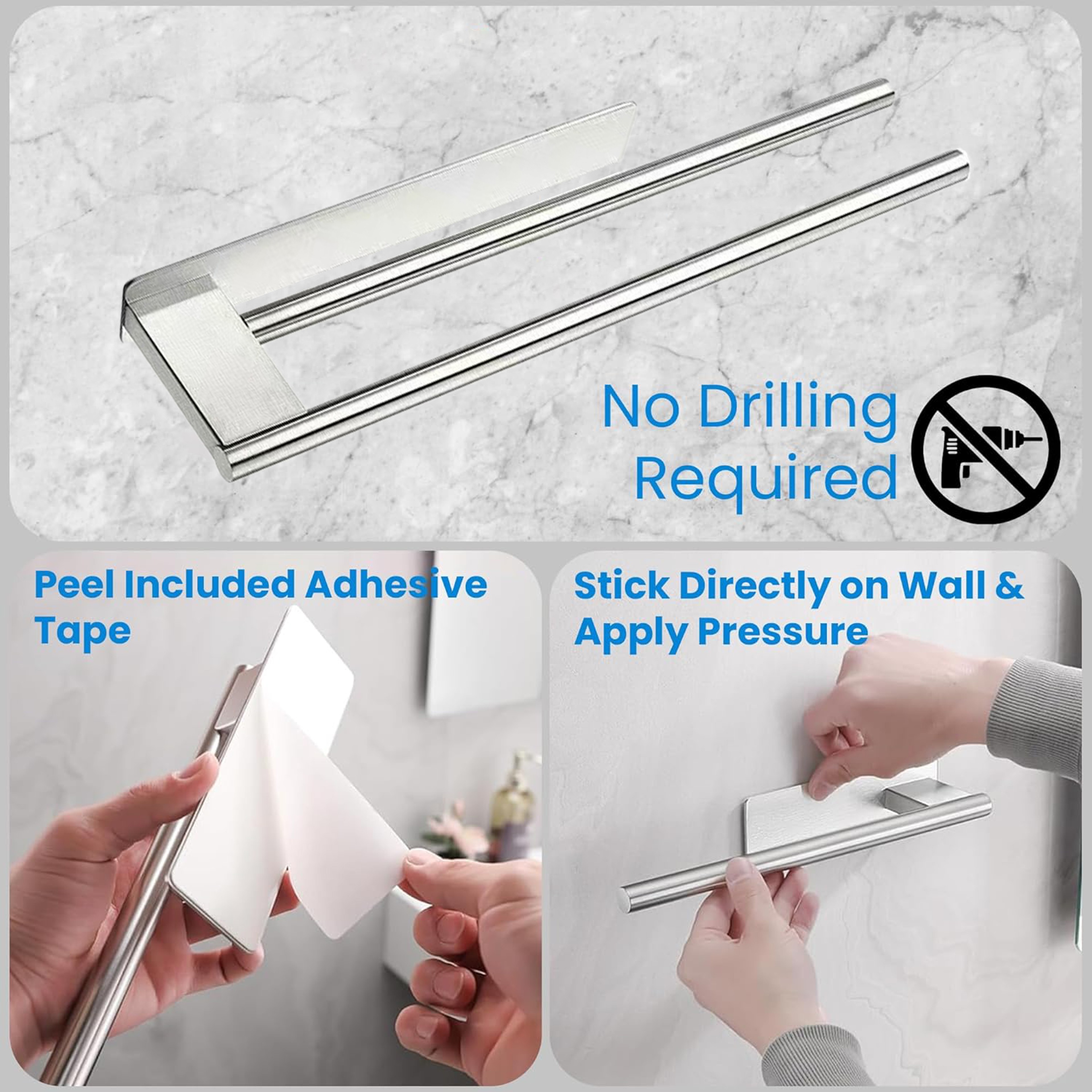Stainless Steel Wallmounted Towel Holder Bathroom Towel Rail Adhesive Towel Hanger 3