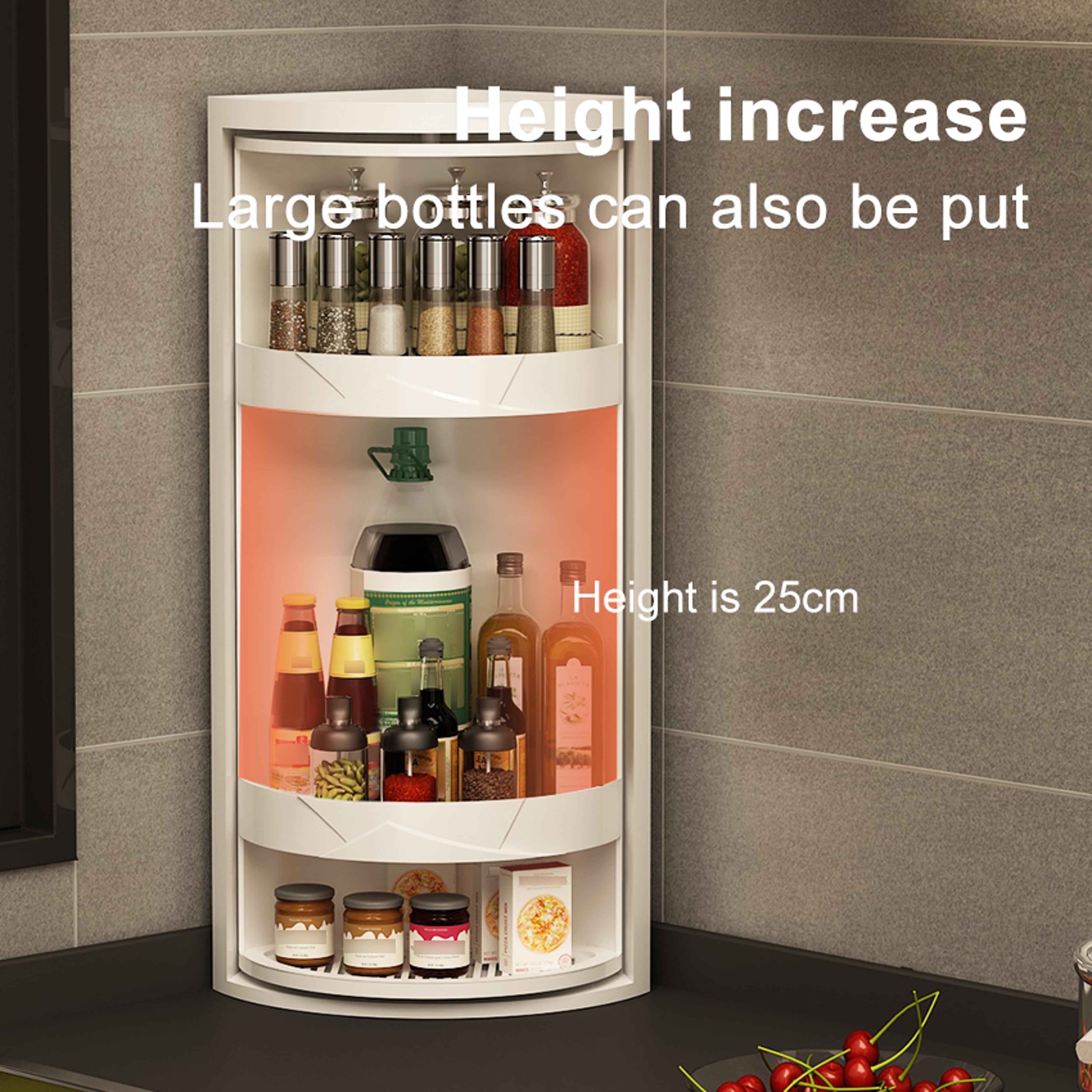 Kitchen Rotatable Layered Adjustable Shelf Spice Jars Holder Condiment Organizer Can Rotating Stora 4