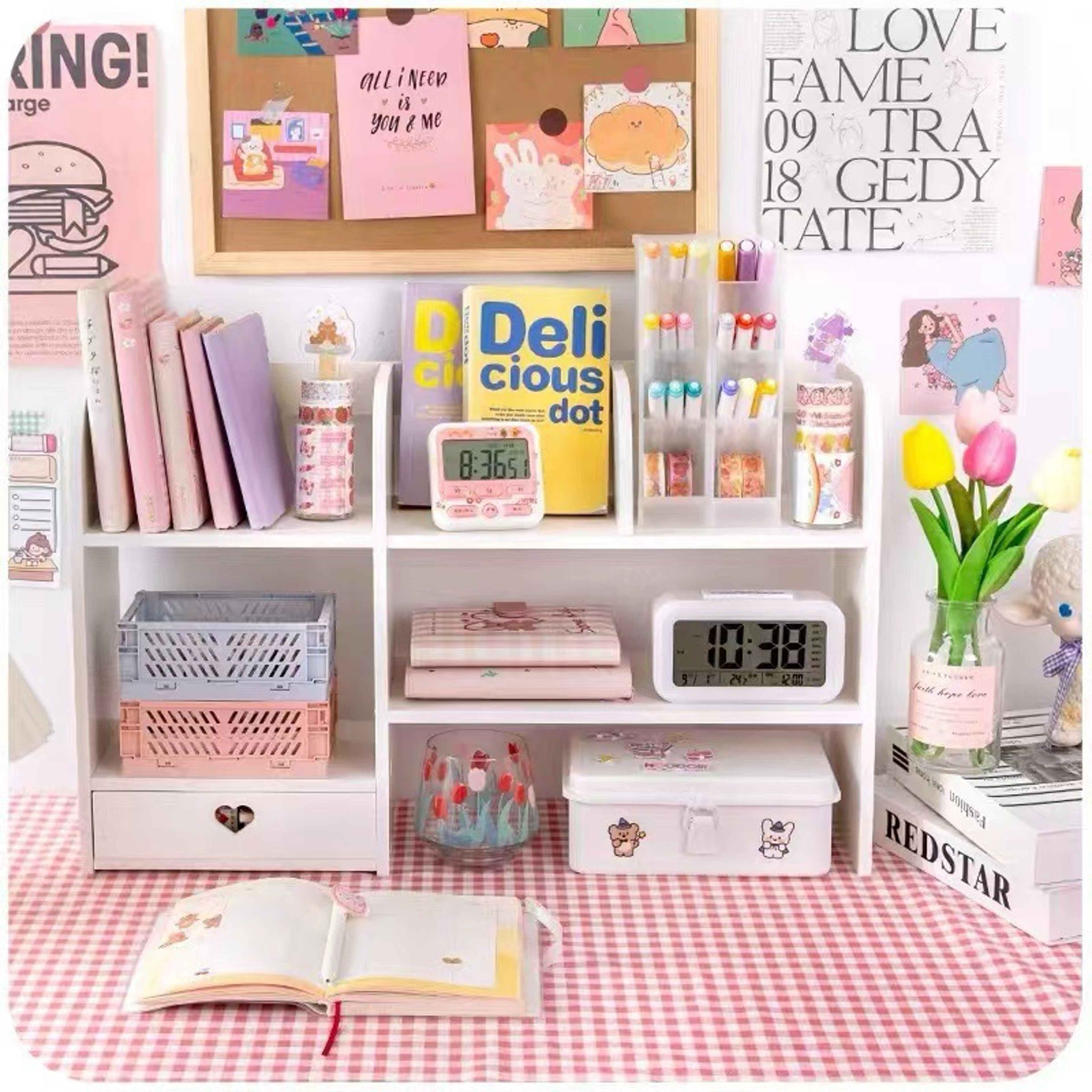DoubleLayer Desktop Organizer Rack Office Desk Storage Stationery Shelf Cosmetic Organizer 3