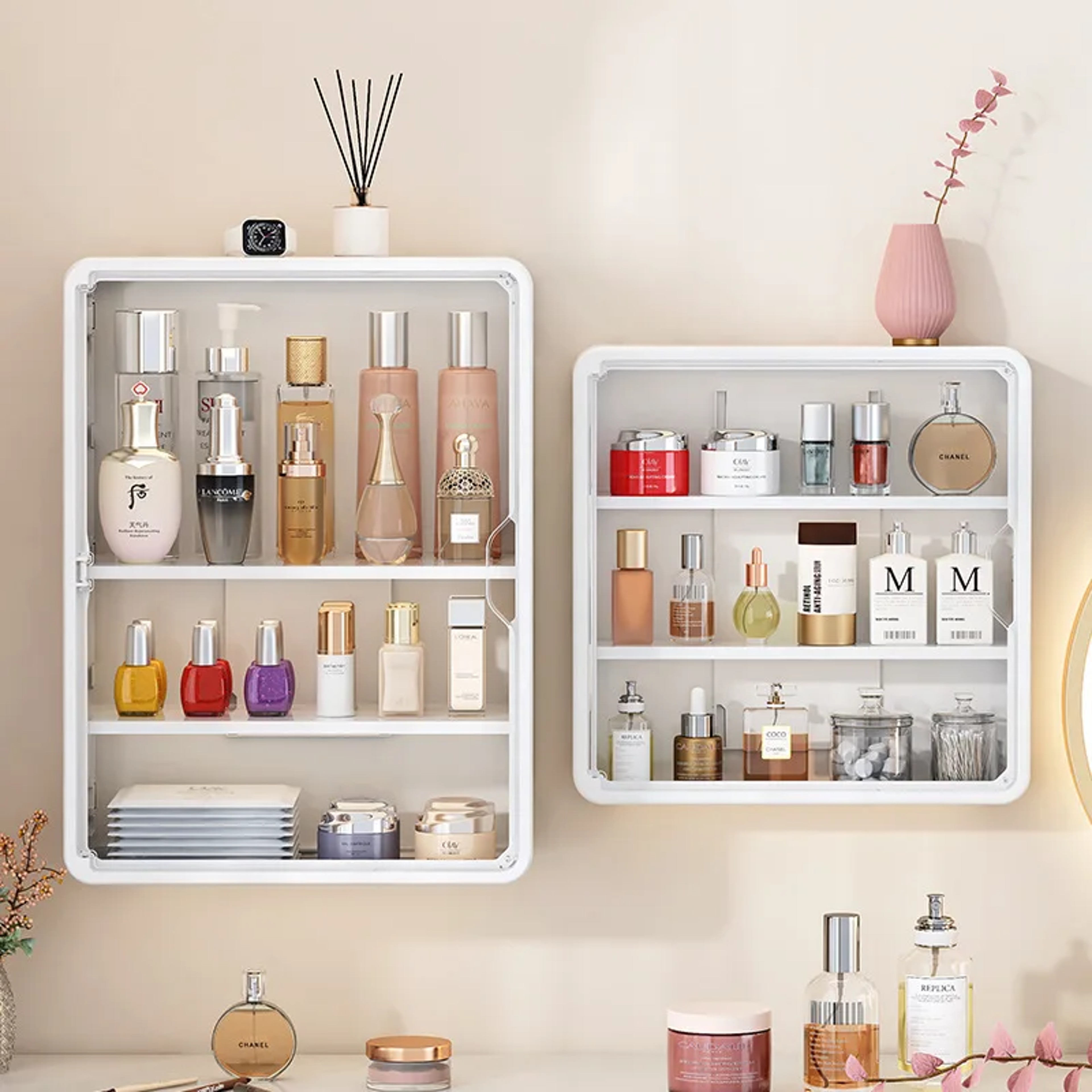 Multi-Layer Bathroom Organizer, No Drill Transparent Cosmetic Display Cabinet with Removable Shelves – view 2