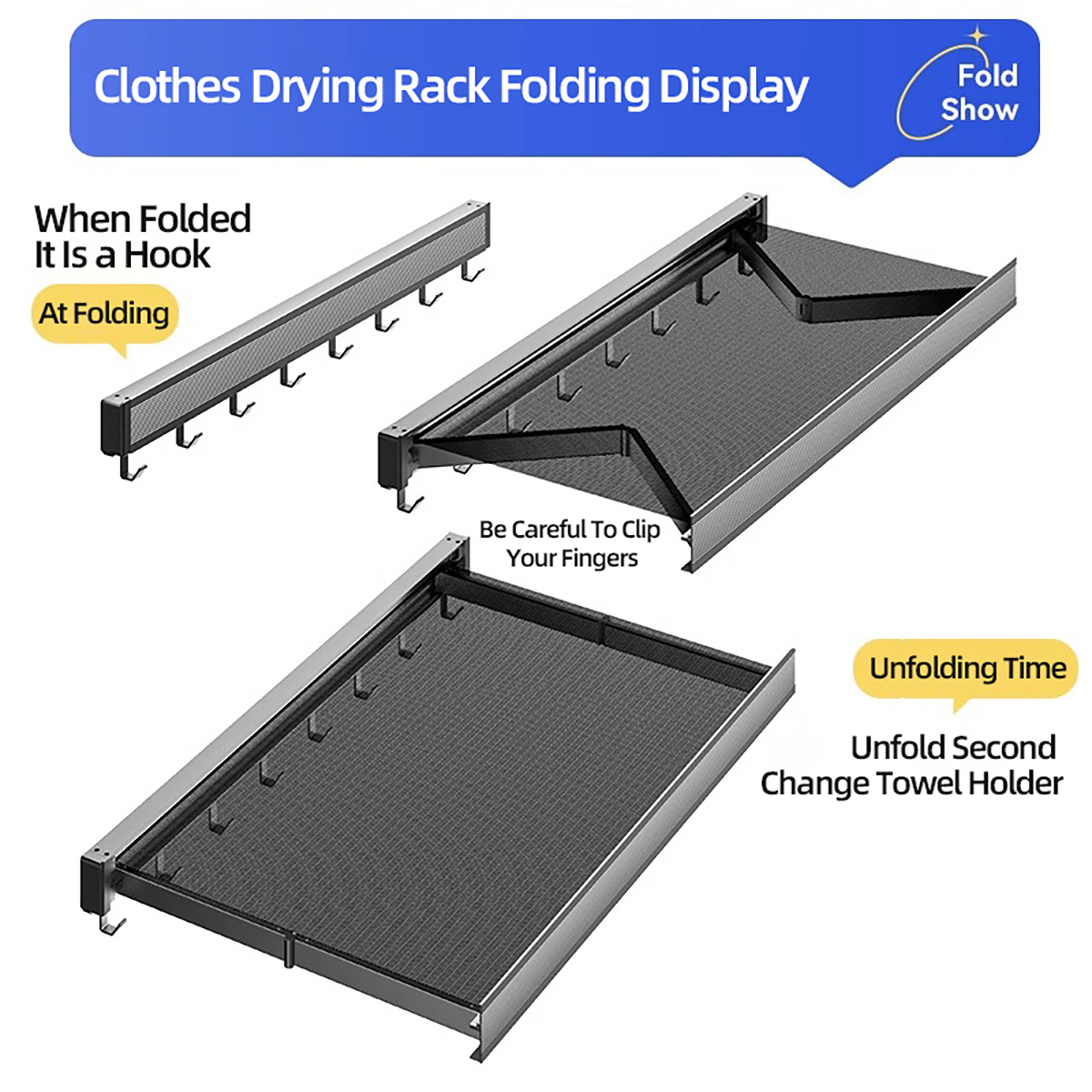 Foldable Clothes and Hat Rack with Hooks, Space-saving Storage Solution for Bathroom and Balcony – view 2