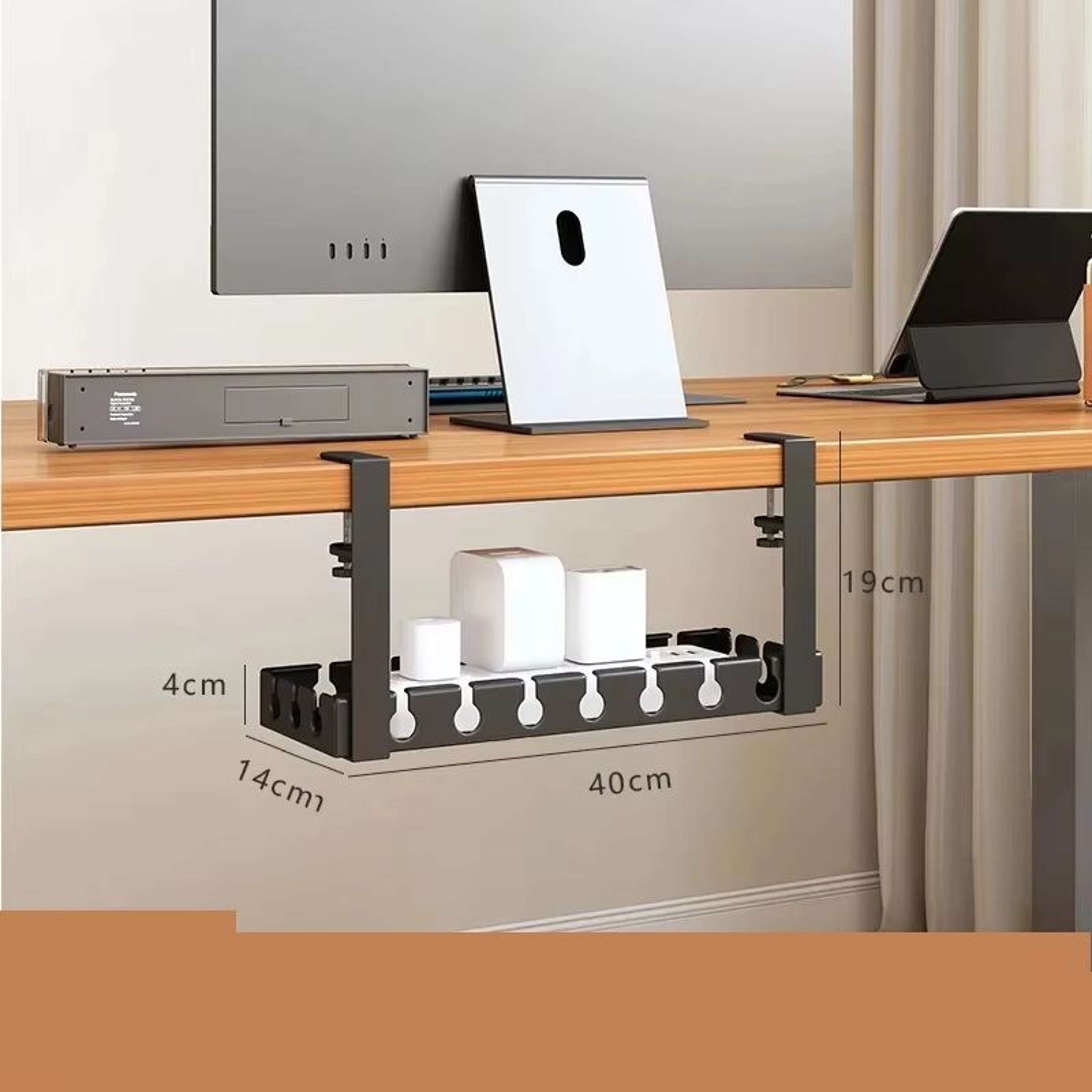Under Table Storage Rack Home Office Desk Wire Organizer No Punching Metal Tray Retractable Power S 5