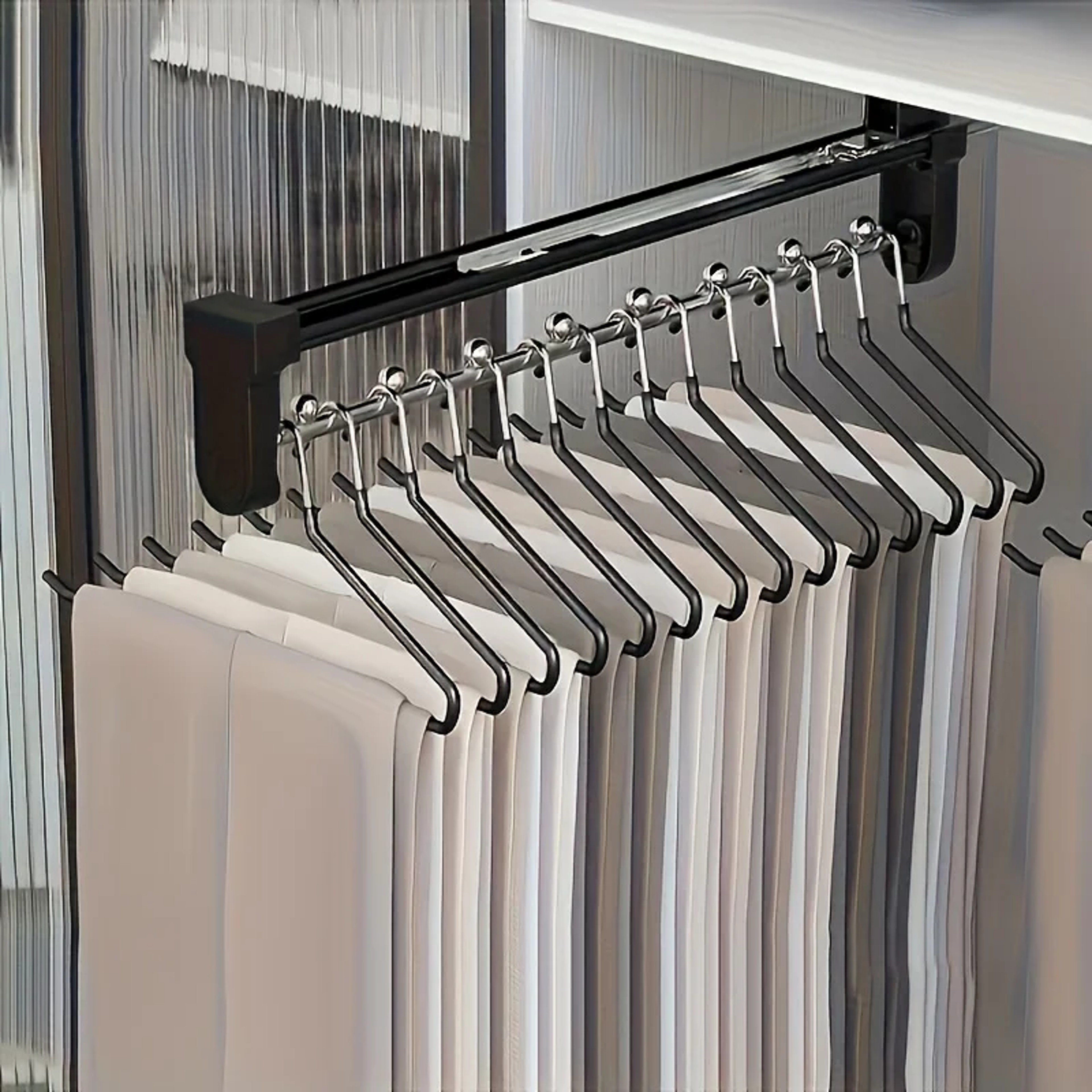 Pull Out Clothes Storage Rod Adjustable Foldable Hanging Rail Space Saving Organizer For Wardrobes  1
