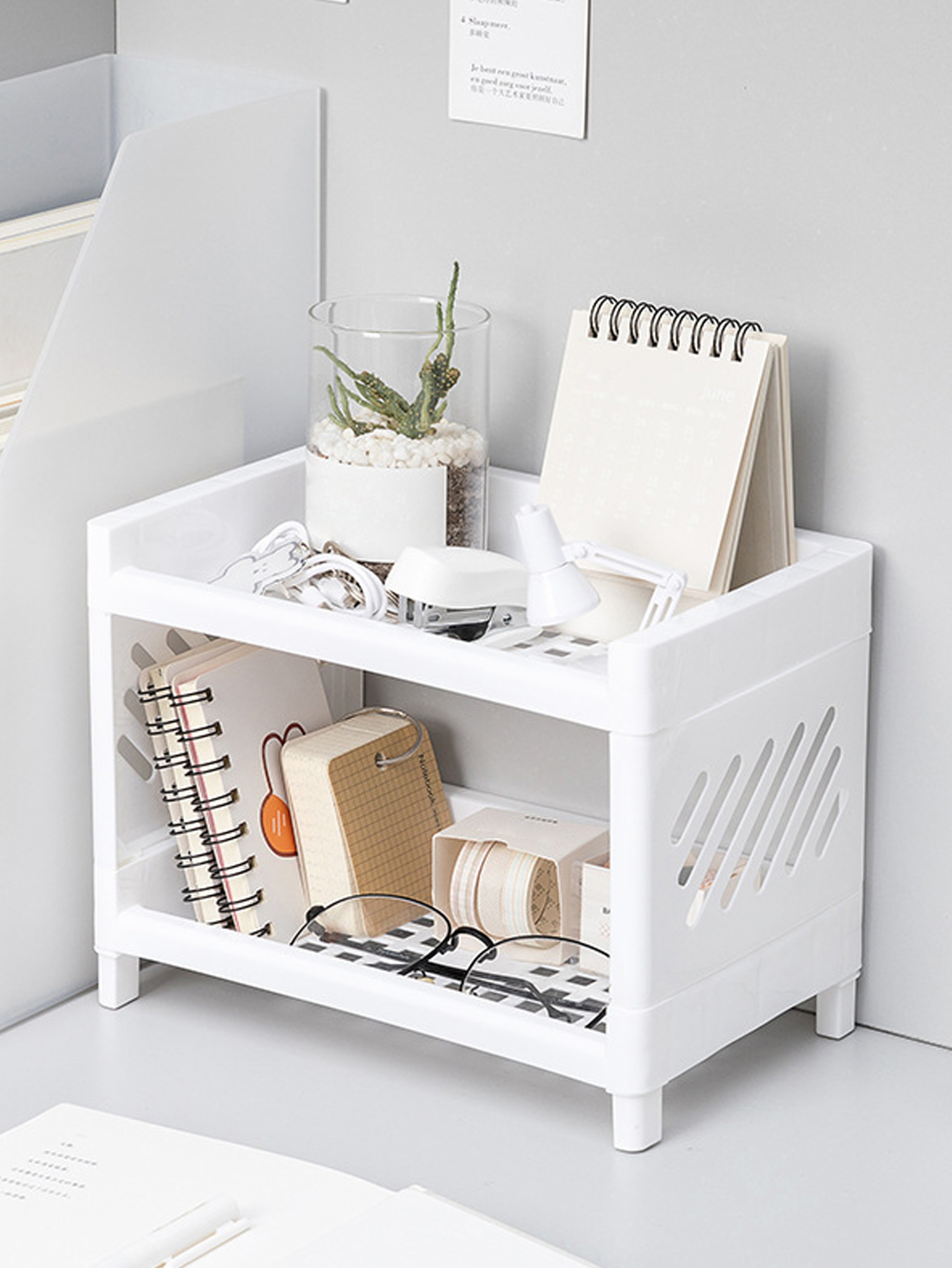 Minimalist Desktop Double Layer Storage Rack Household Bathroom Plastic Organizer Pure White Multif 0