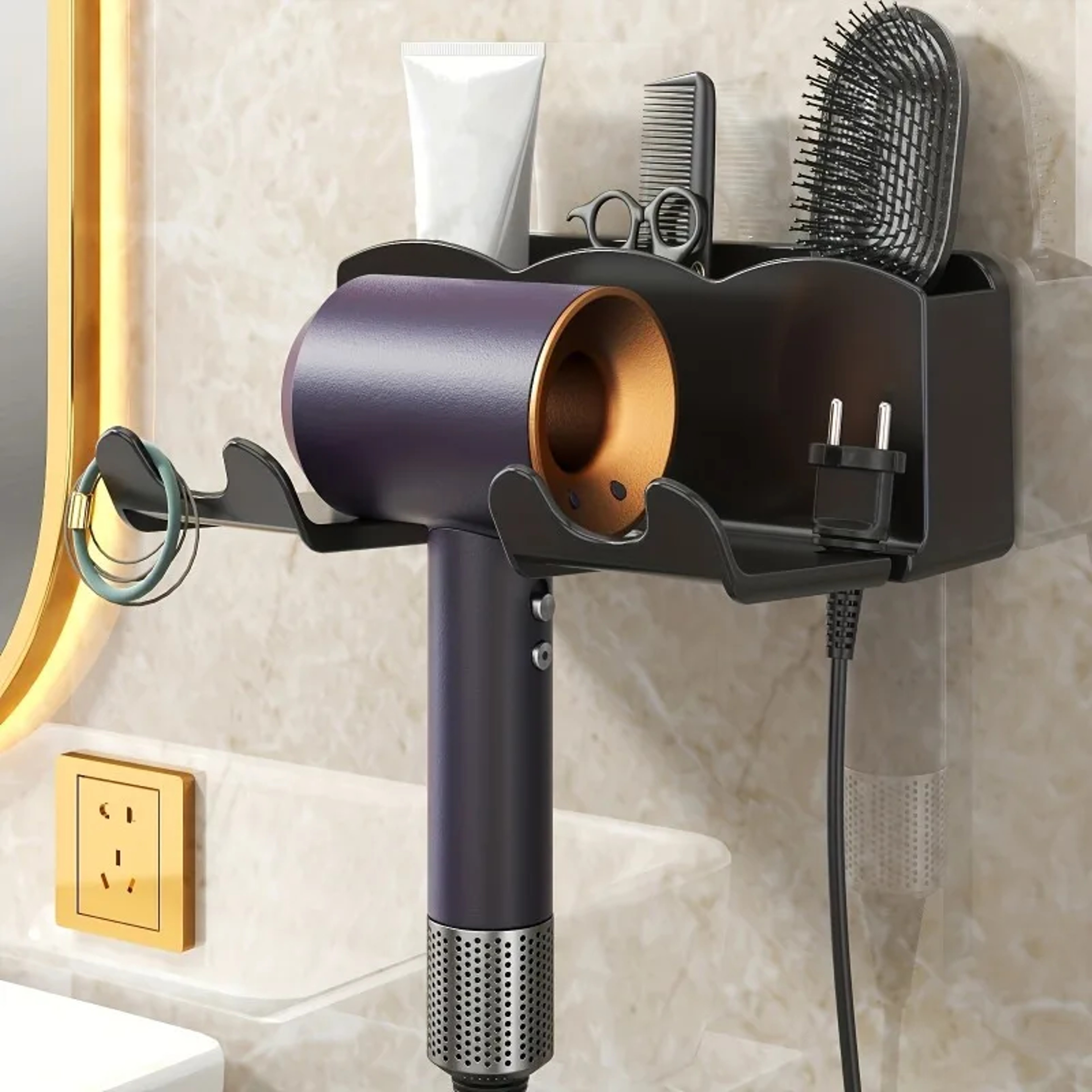 1pc Hair Dryer Storage Rack, Bathroom Air Duct Storage, Non Perforated Bathroom Wall Mounted Bracket, Hair Dryer Rack – view 4