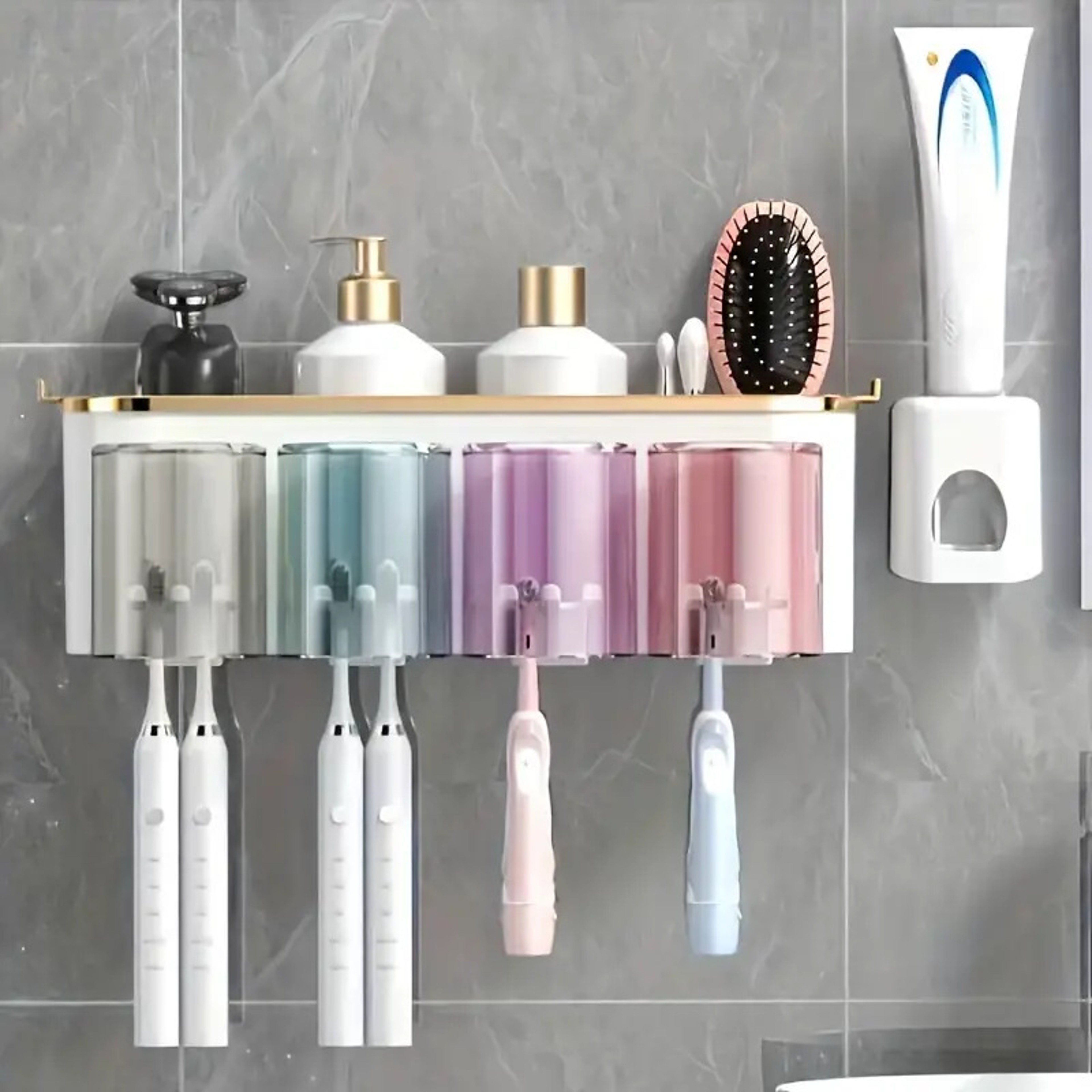 Multifunctional Toothbrush Rack And Mug Holder Wall Mounted Toothpaste Storage With Toothpaste Sque 0