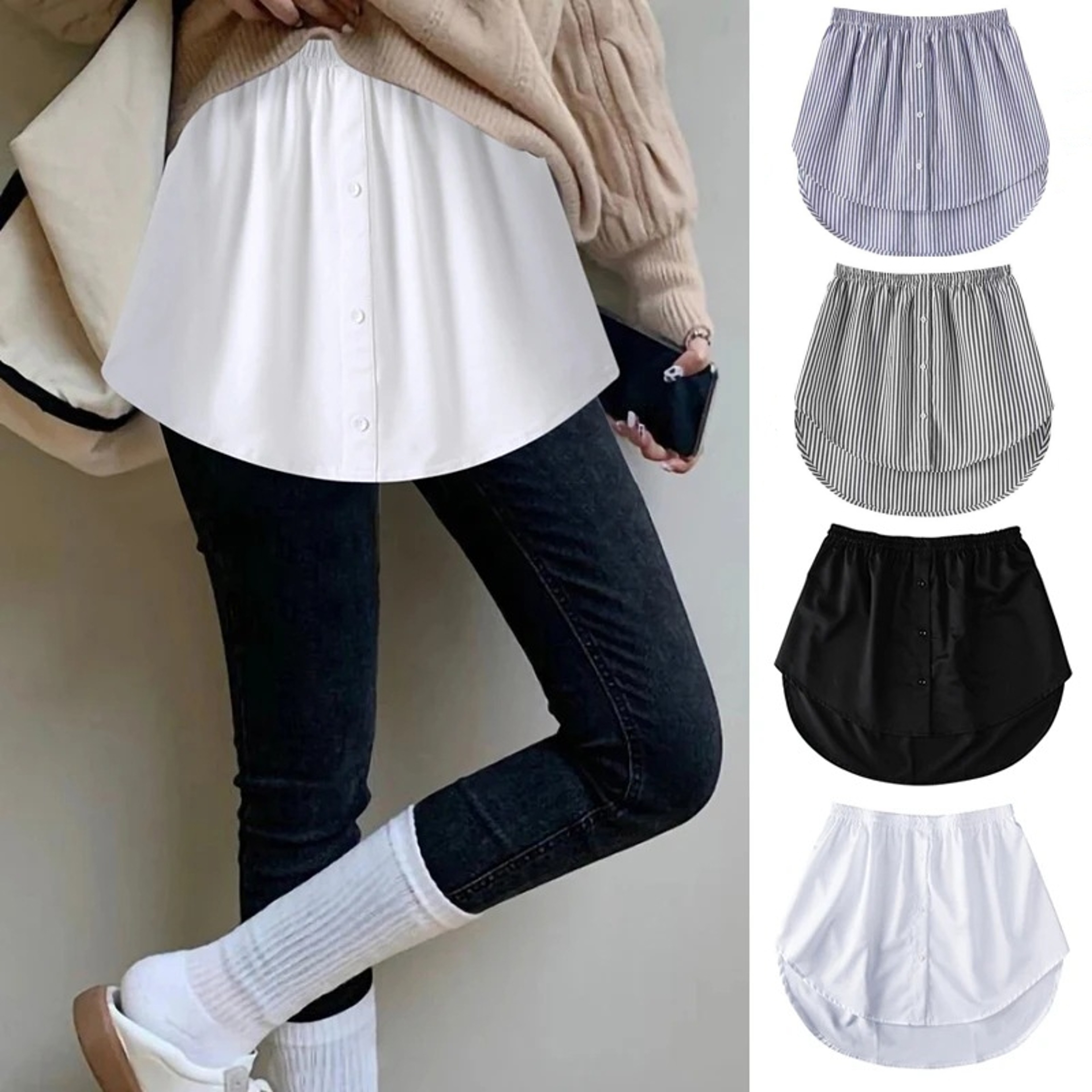 Women Blouse Extender, Adjustable Layering Faux Top, Mini Skirt False Hemline, Split Underskirt – view 1