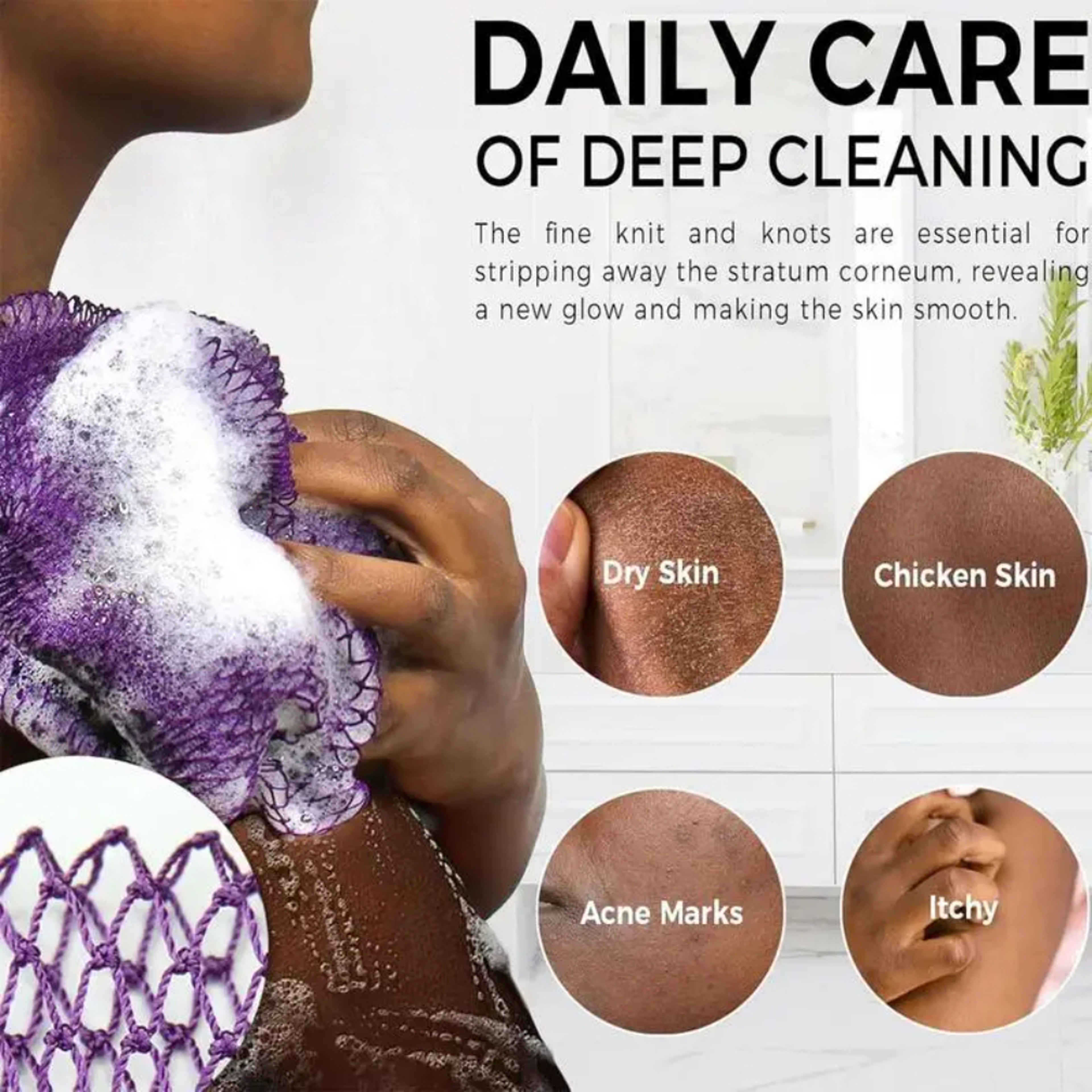 African Net Sponges, Authentic Exfoliating Bath Sponge Scrub, Deep Cleaning for Body, Arm, Foot, and Neck Skin – view 4