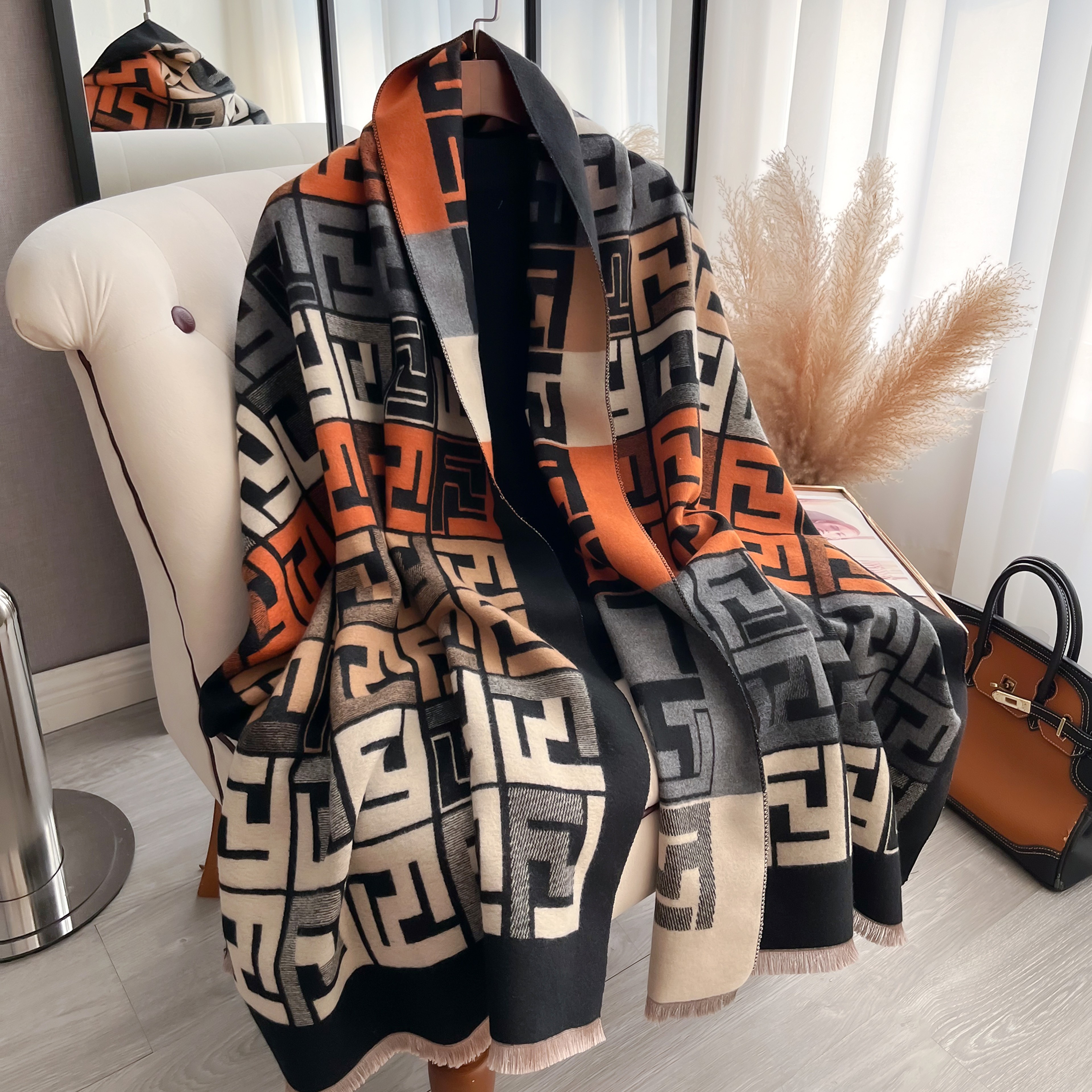 Luxury Womens Two-Sided Print Scarf, Soft Warm Pashmina Shawl, Winter Coldproof Windproof Blanket Fashion – view 1