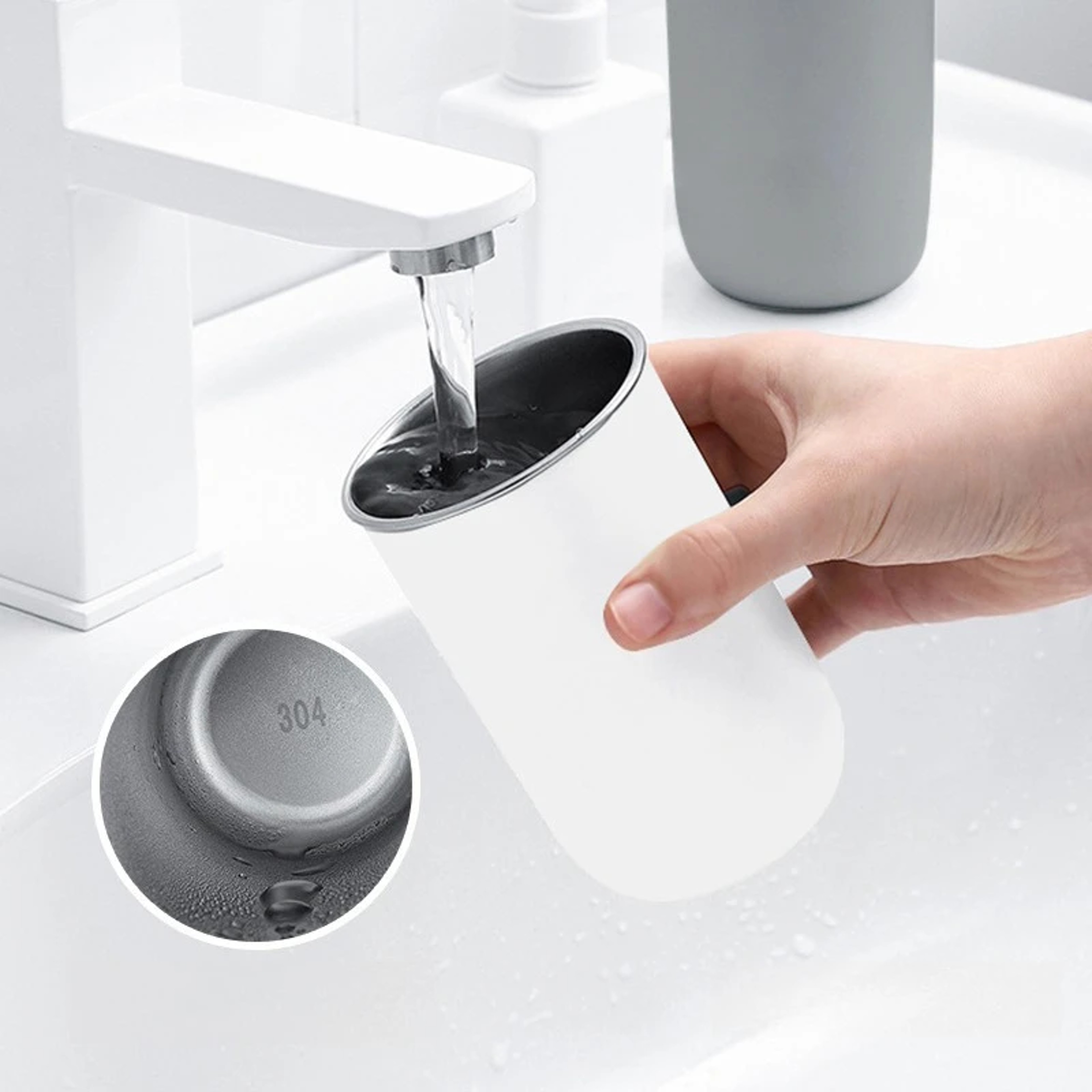 Magnetic Mouthwash Cup Stainless Steel Tooth Brushing Cup Large Capacity Wall Mounted No Punching H 3