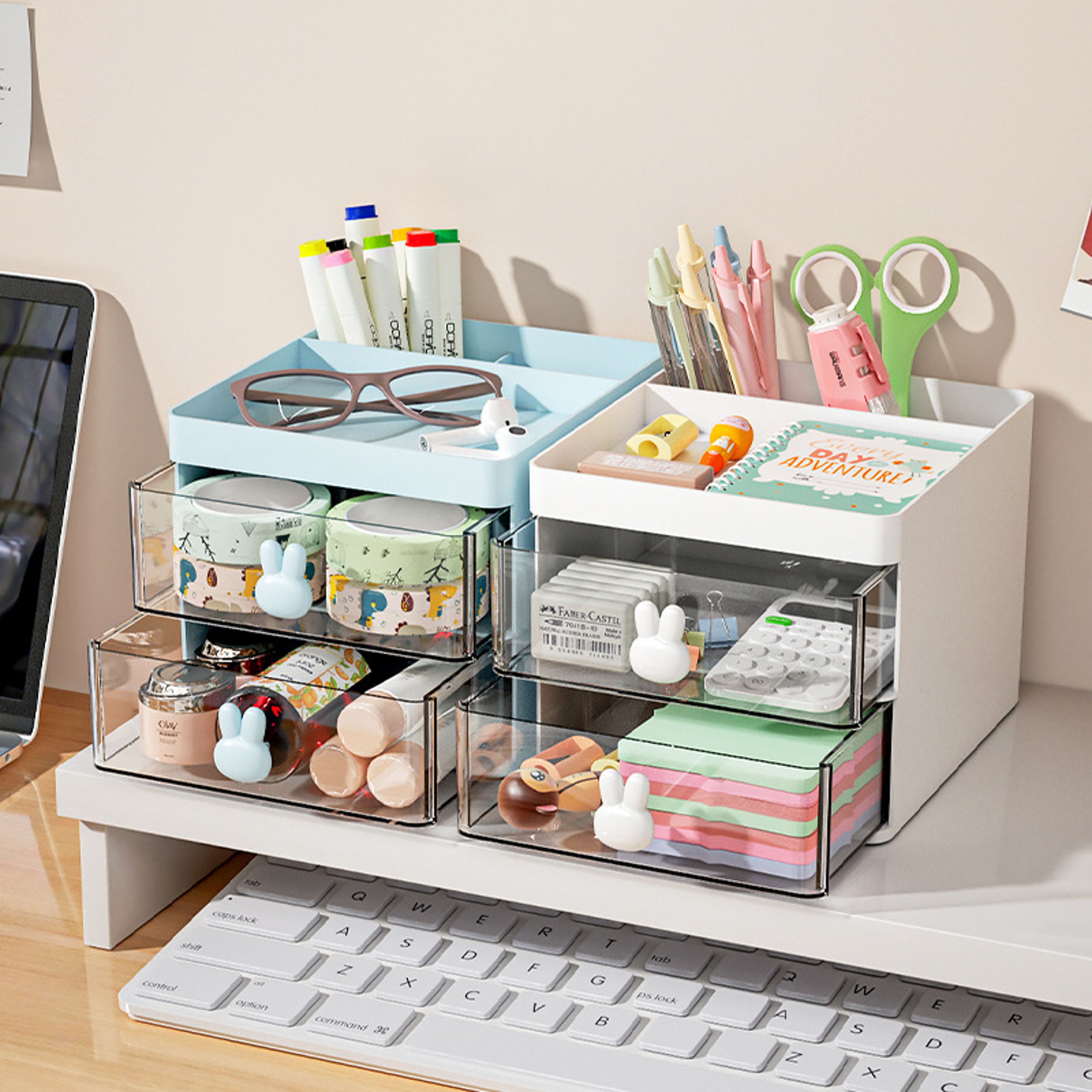 Cartoon Creative Pen Holder, Transparent Drawer Rabbit Storage Box, Children's Girls Student Office Desktop Organizer – view 3