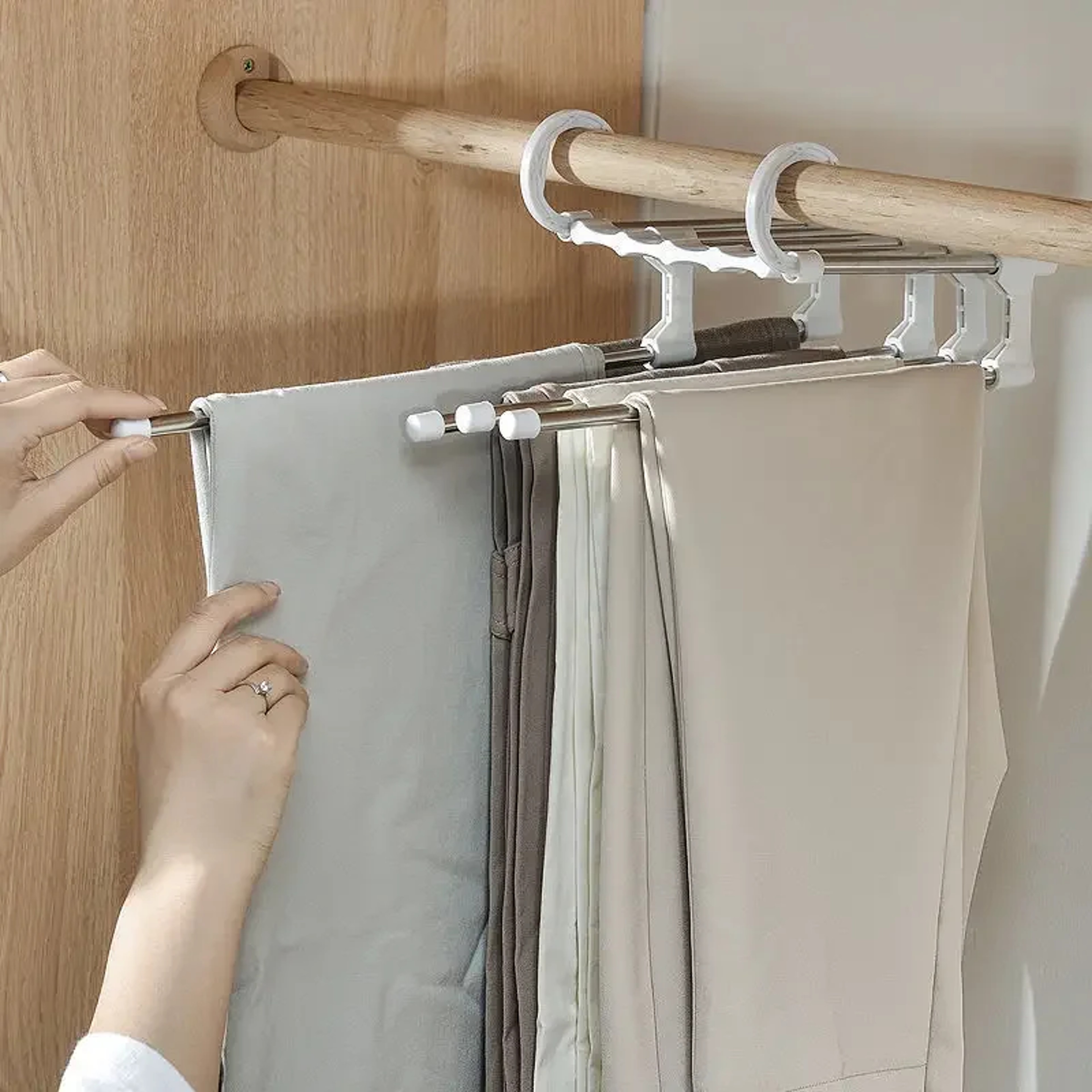 Telescopic Folding Pants Rack Multilayer Pants Hanger Household Magic Pants Clip For Wardrobe Stora 1