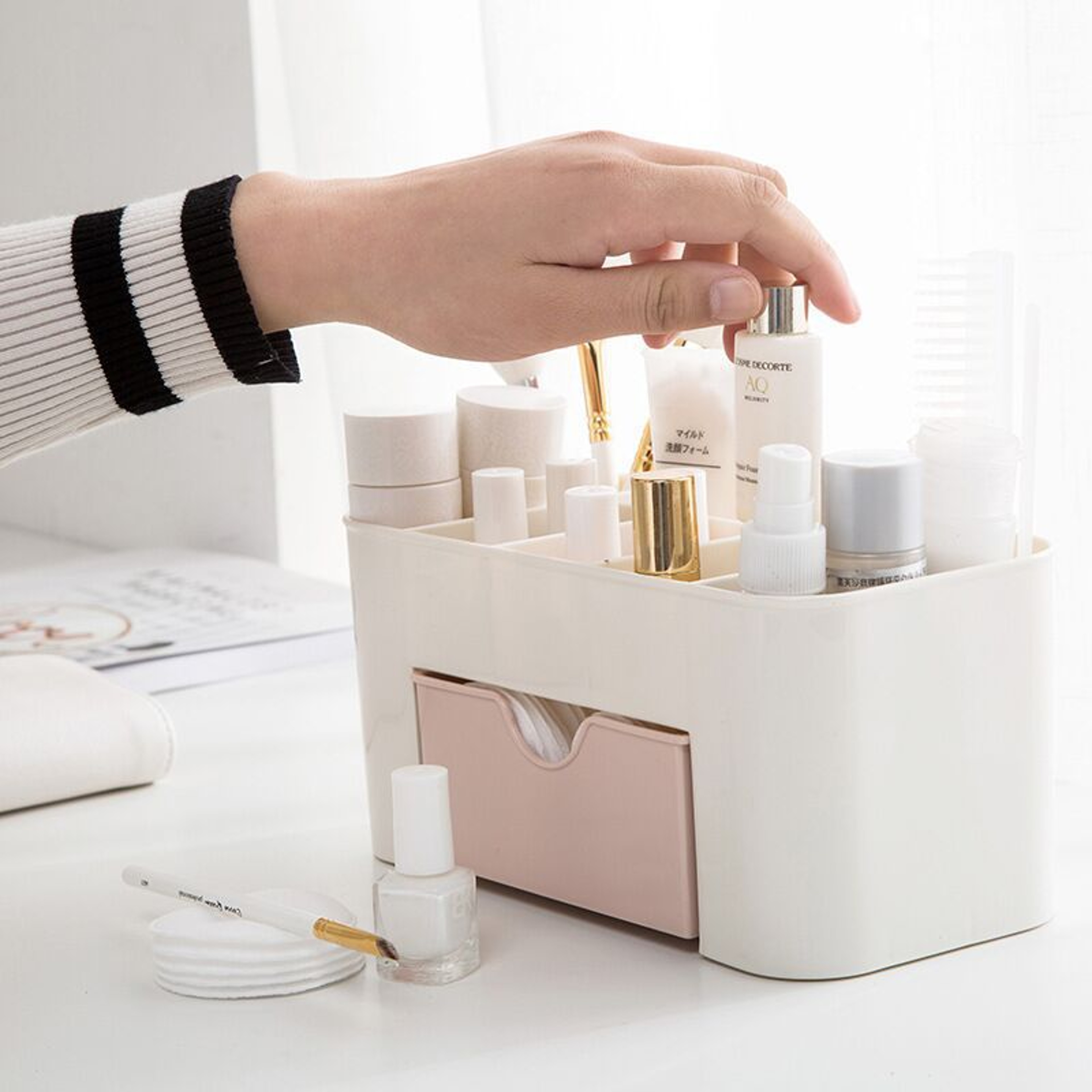 Makeup Organizer Storage Box With Drawer Acrylic Plastic Lipstick Organizer Brush Holder Cotton Swa 0