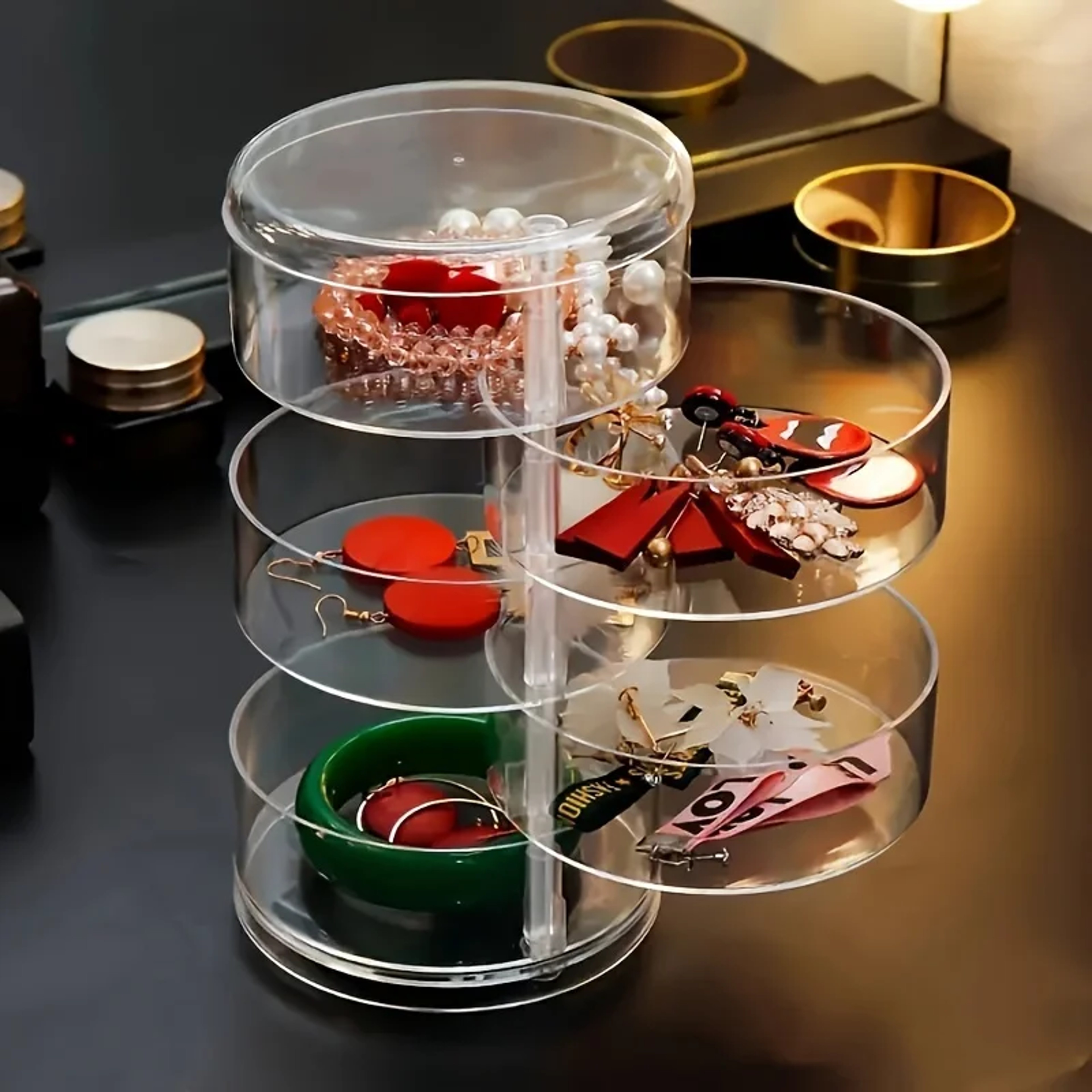 Transparent Organizer Box Dust Proof Waterproof Large Capacity Rotatable Jewelry And Cosmetics Stor