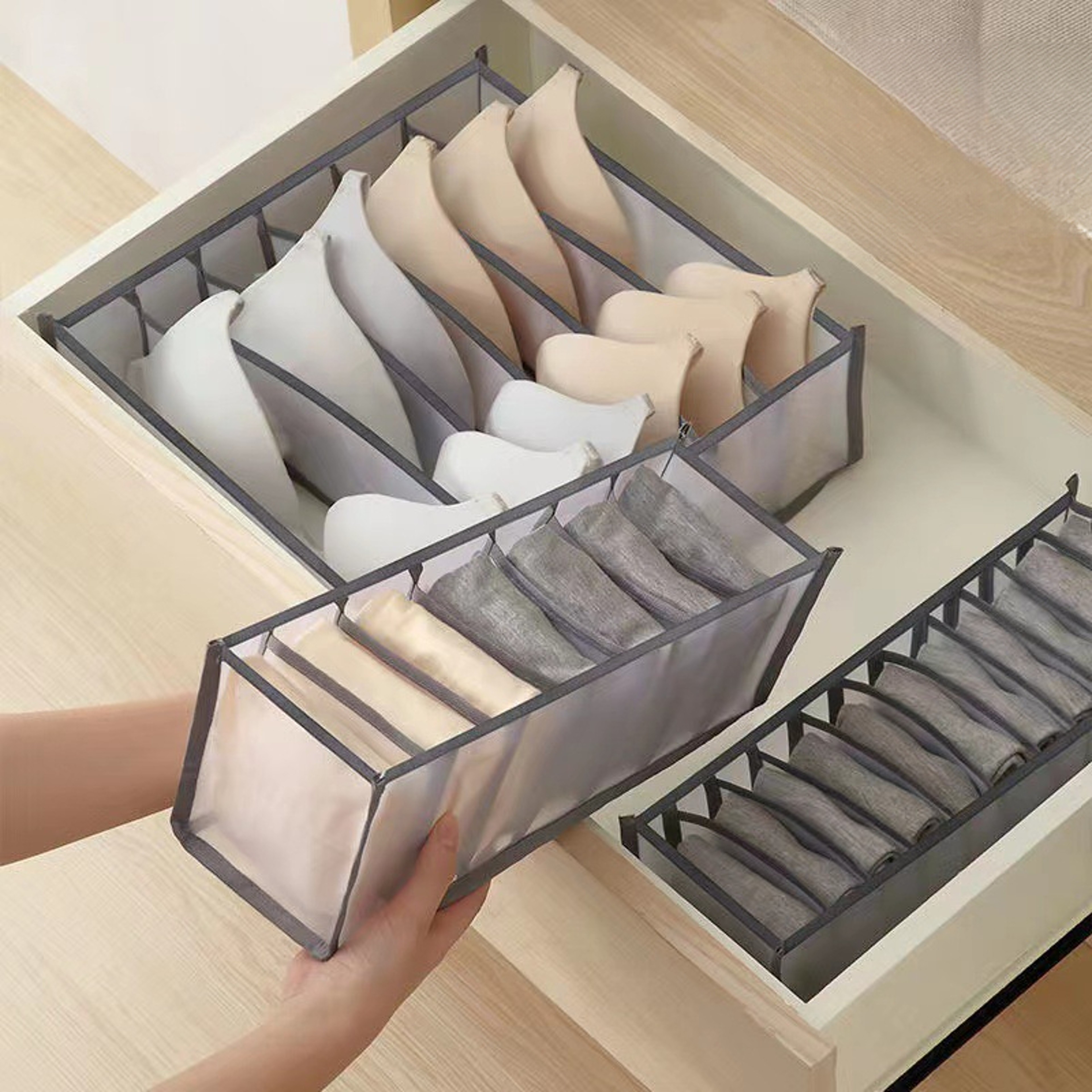 Compartments Underwear Storage Box Drawer Style Fabric Mesh Partition For Home Bra And Sock Cabinet 0