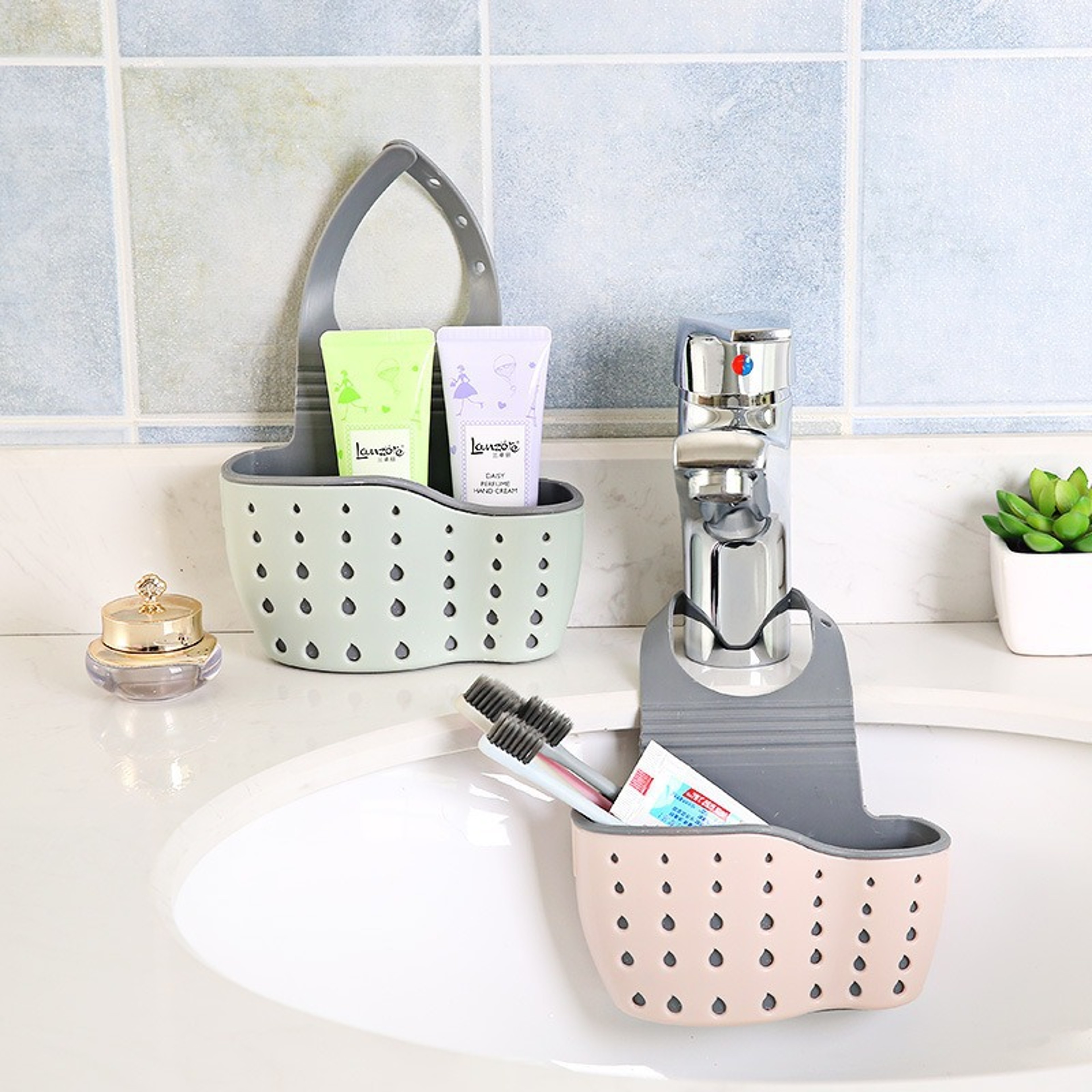 Home Storage Drain Basket Adjustable Kitchen Sink Holder Hanging Drain Basket Soap Sponge Shelf Acc 1