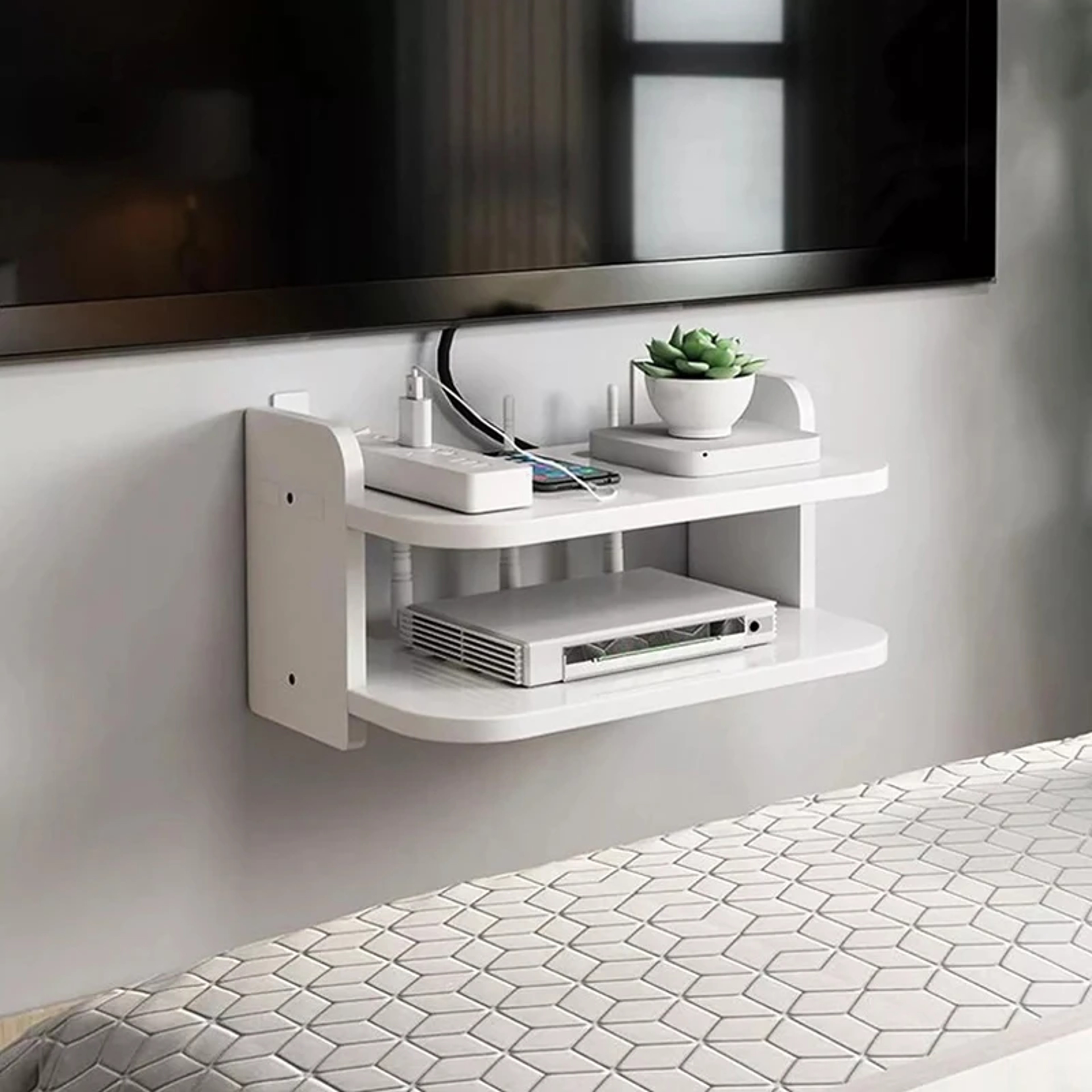 Environmental floating shelves, WiFi router hanging layer, multi tap outlet set box bracket, wall mount floating Shelves – view 4