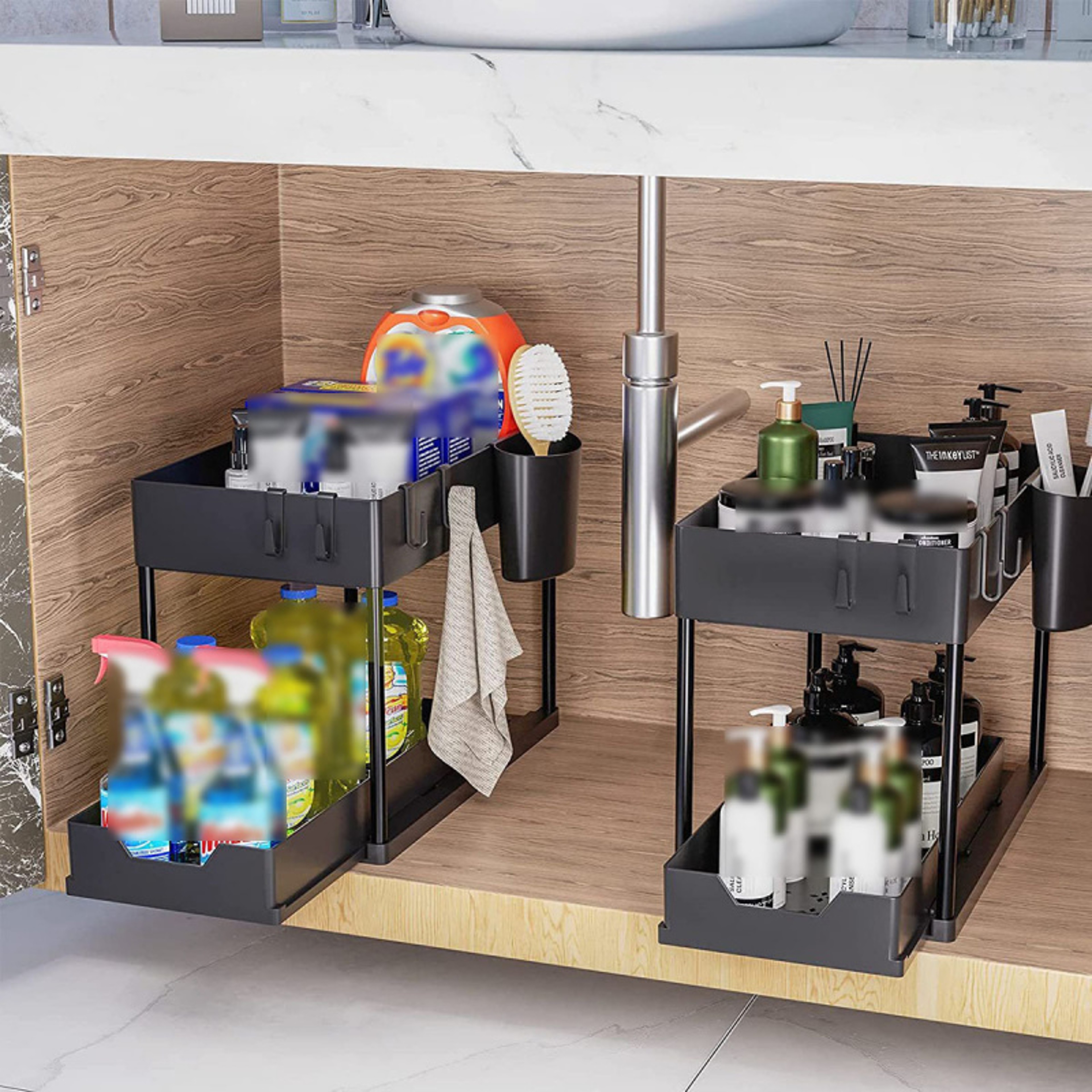 Under Sink Organizer And Storage Double Sliding Cabinet Drawers Multi Purpose Storage Shelf Kitchen 0