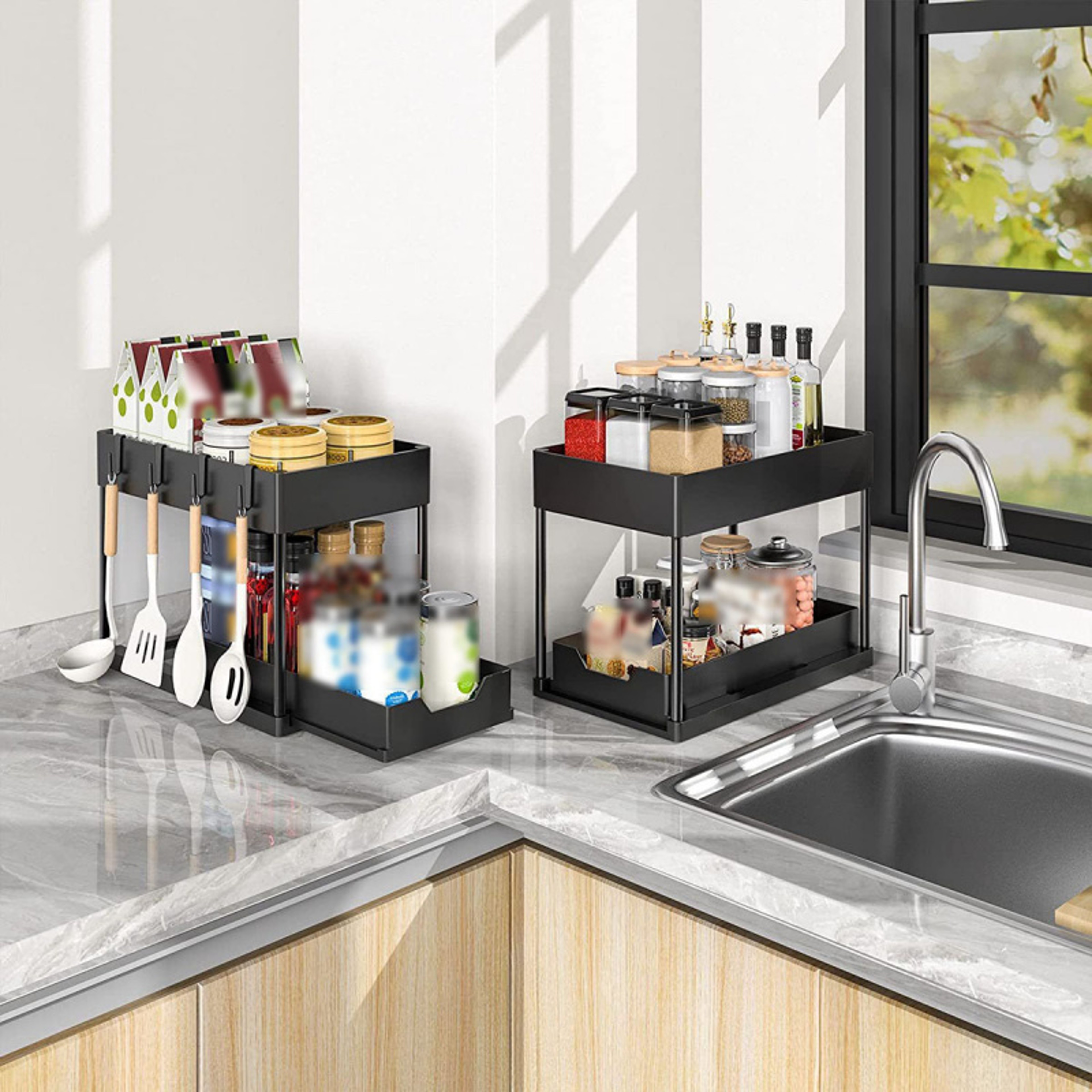 Under Sink Organizer And Storage Double Sliding Cabinet Drawers Multi Purpose Storage Shelf Kitchen 2