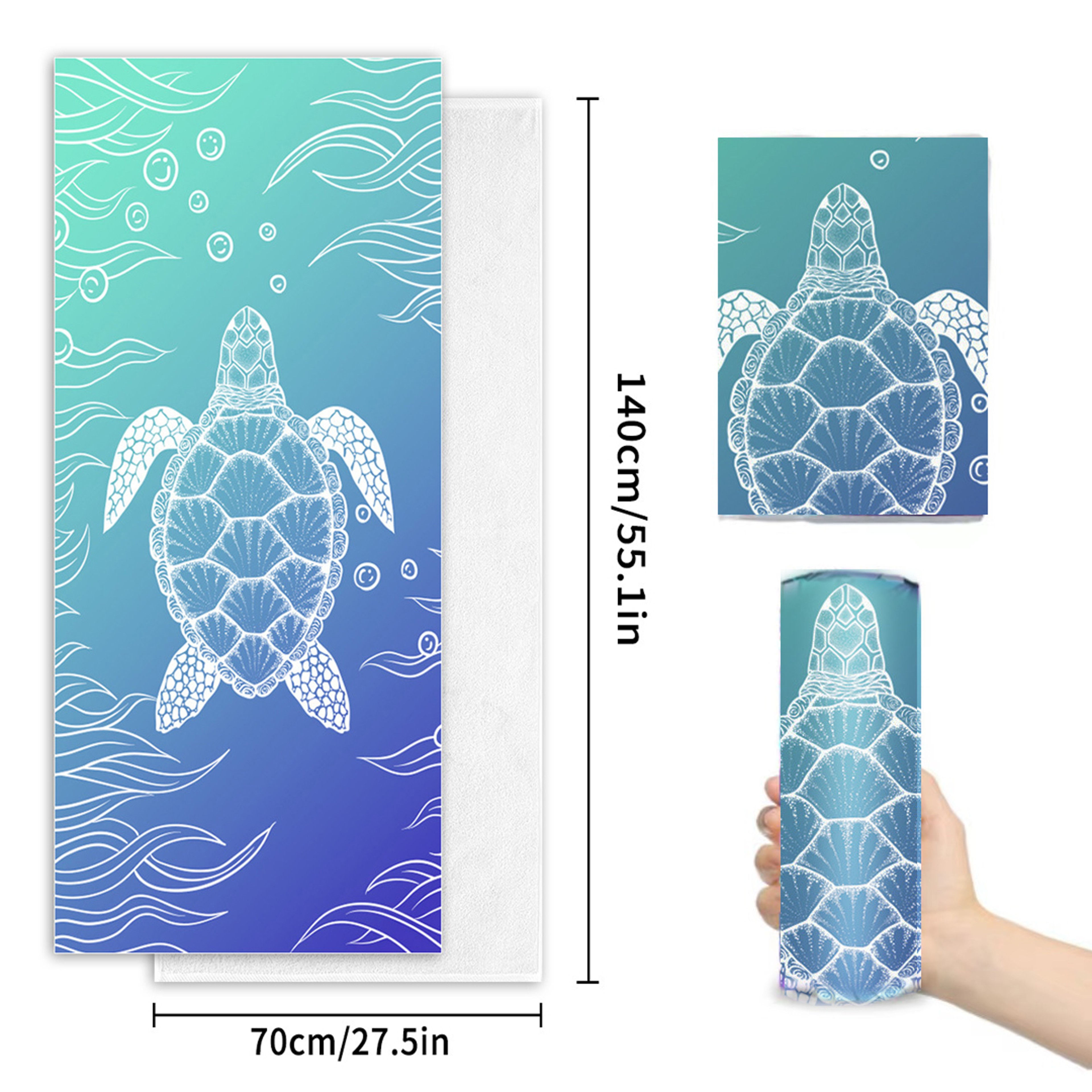 Microfiber Beach Towel Quick-Drying Absorbent Bath Towel, Blue Turtle Pattern for Travel and Swimming Pool – view 3