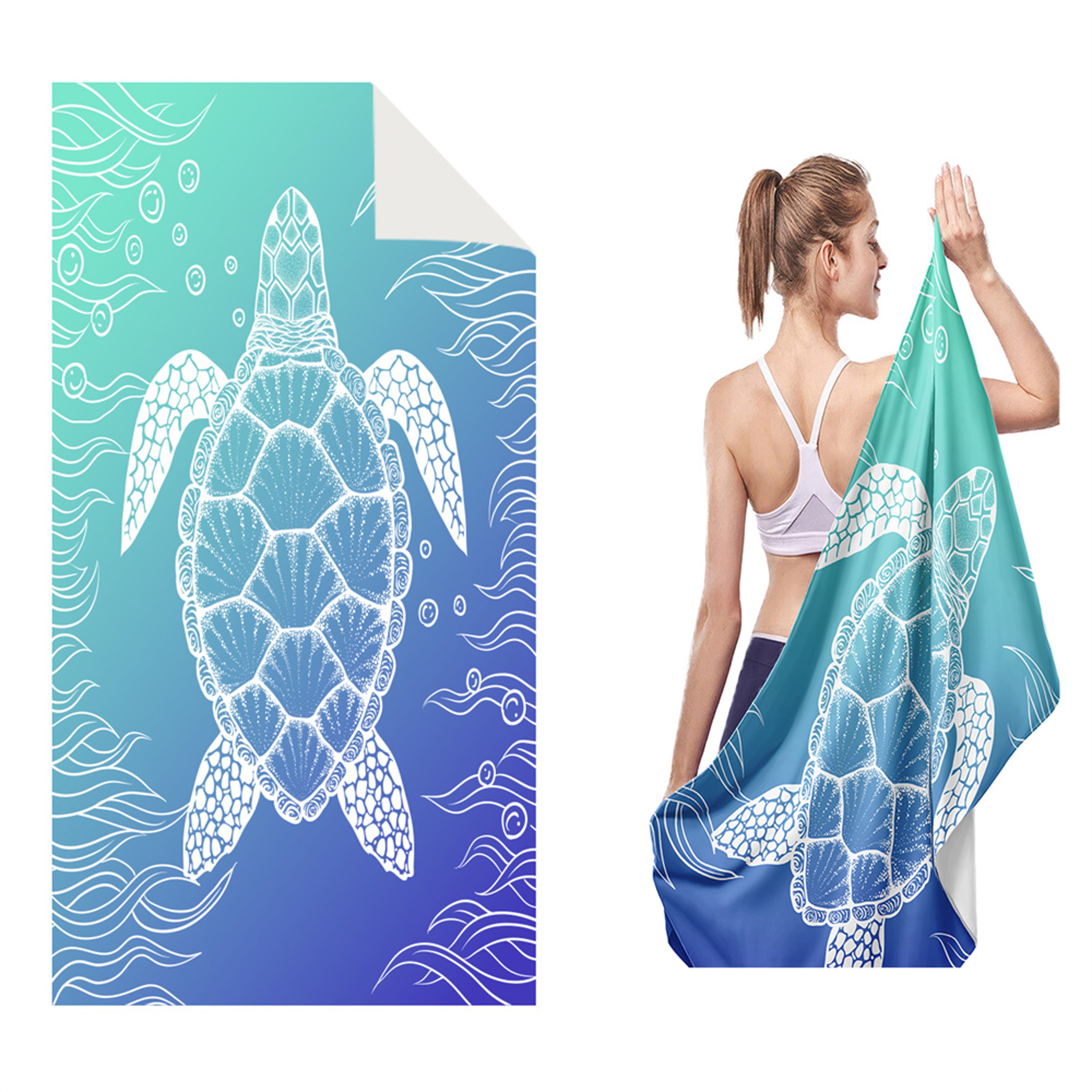 Microfiber Beach Towel Quick-Drying Absorbent Bath Towel, Blue Turtle Pattern for Travel and Swimming Pool – view 6