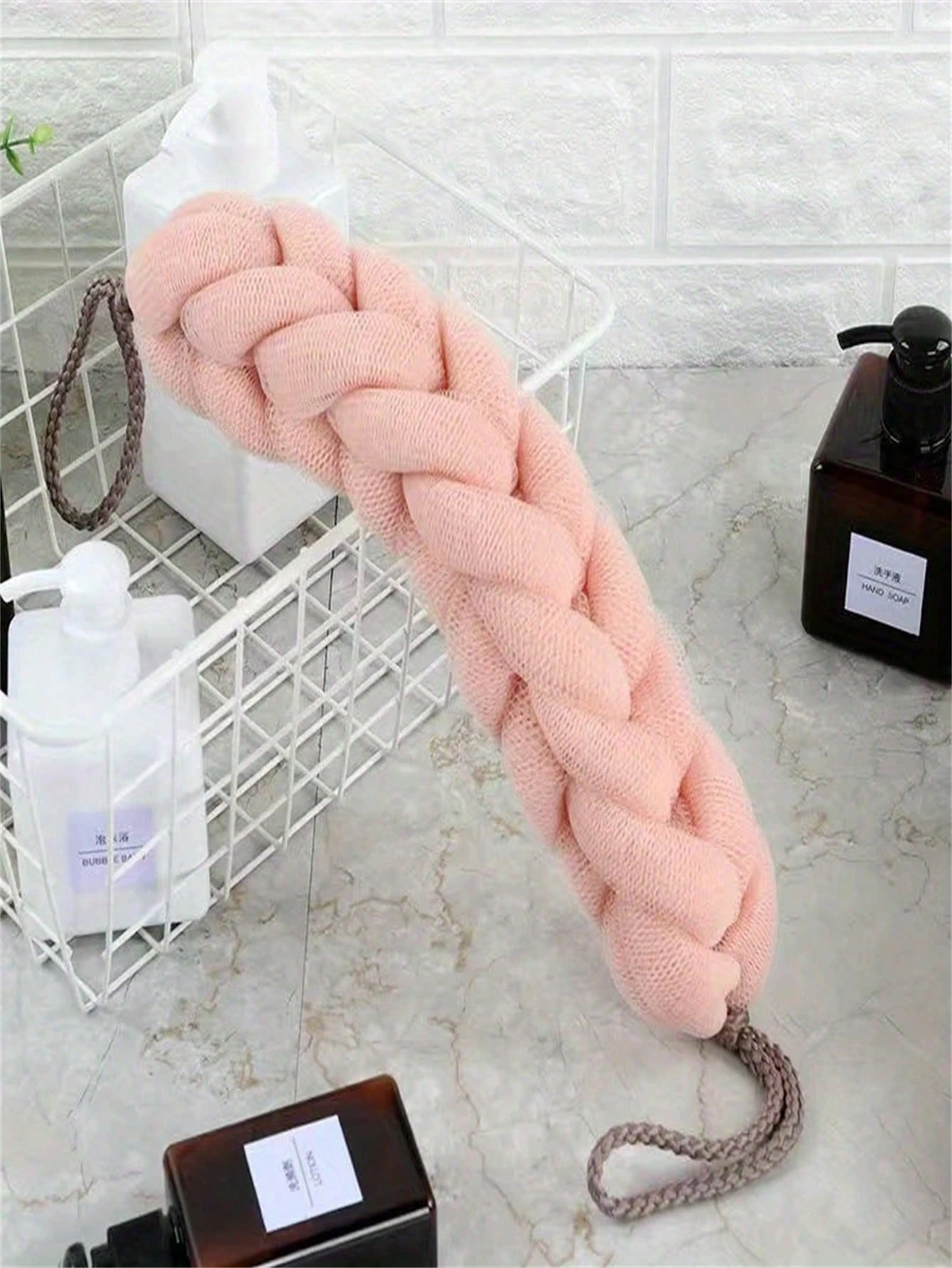 Braided Mesh Back Scrubber with Rope Handle, Long-Reach Exfoliating Body Sponge for Shower and Skin Care – view 4