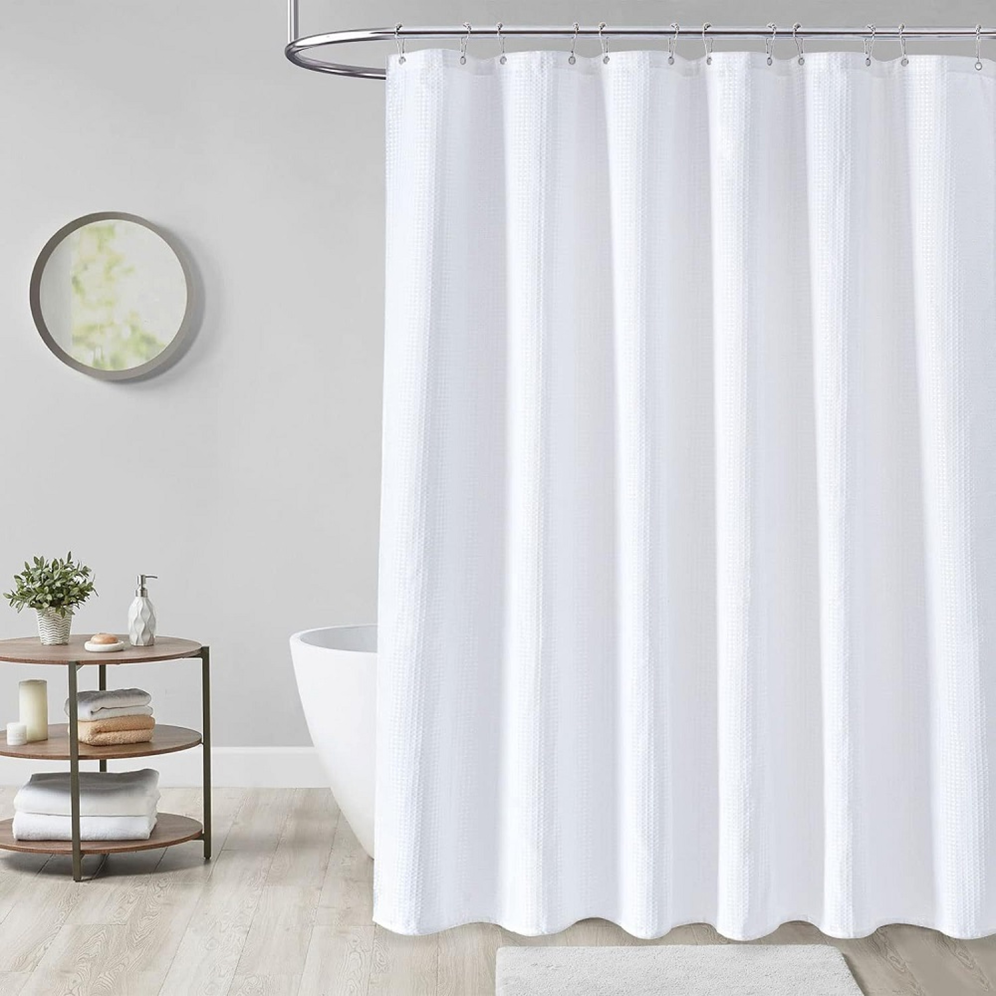 White Polyester Waffle Shower Curtain Waterproof Solid Color Toilet Curtain, No Drilling Summer Shower Curtain for Hotel – view 1