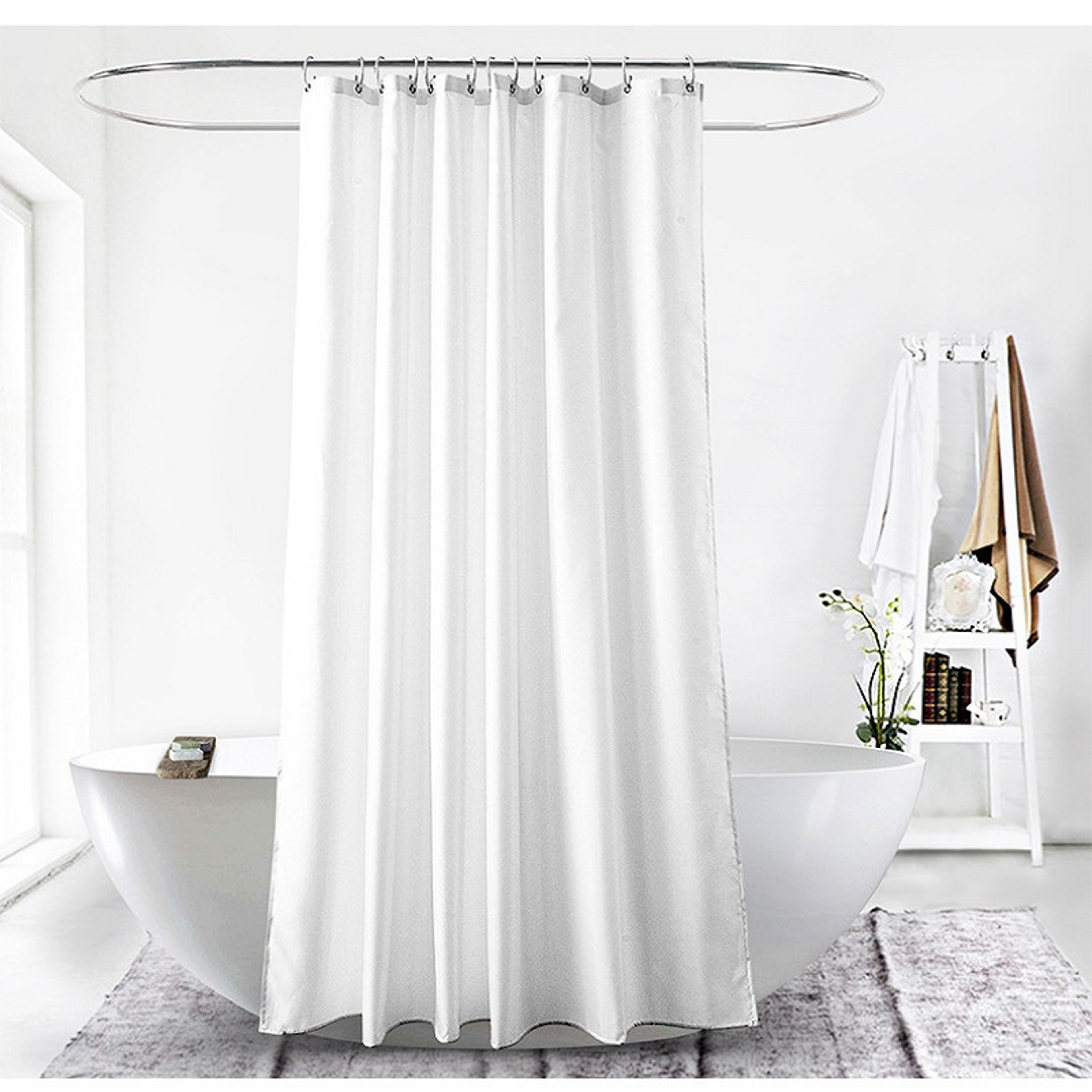 White Polyester Waffle Shower Curtain Waterproof Solid Color Toilet Curtain, No Drilling Summer Shower Curtain for Hotel – view 2