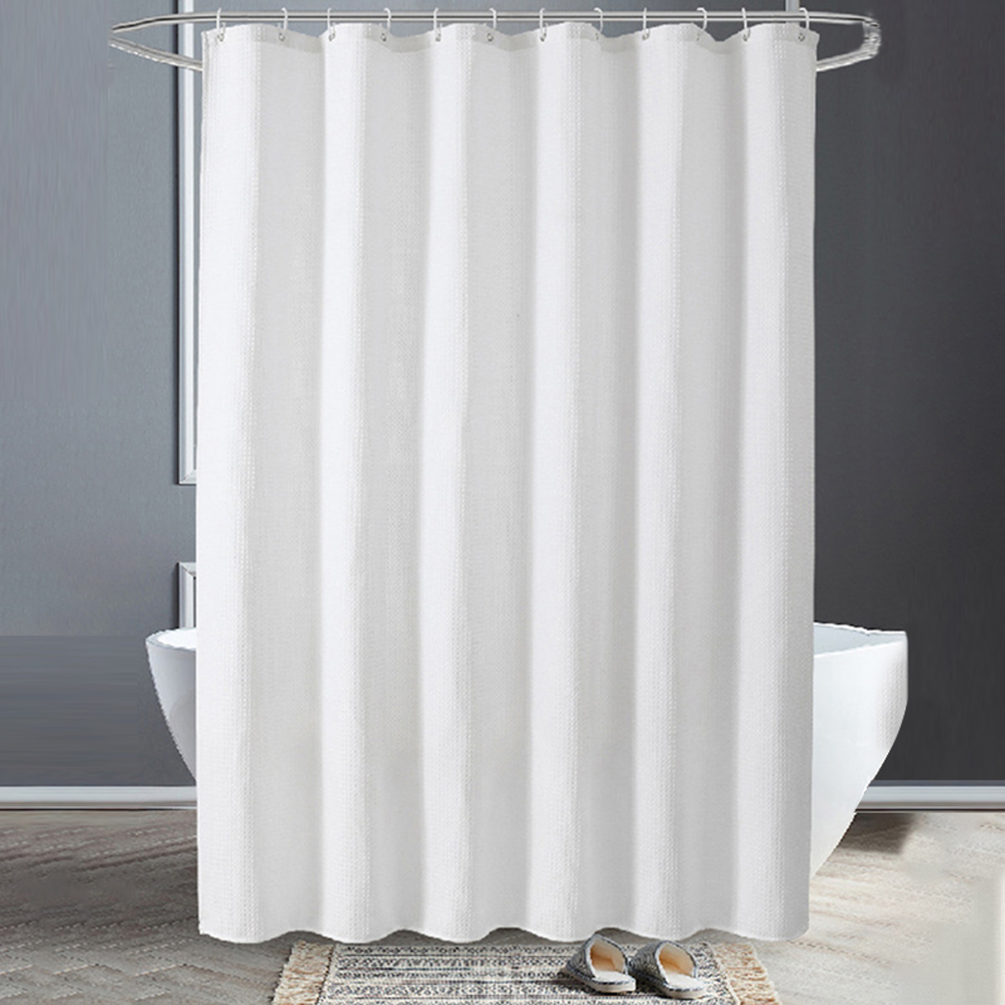 White Polyester Waffle Shower Curtain Waterproof Solid Color Toilet Curtain, No Drilling Summer Shower Curtain for Hotel – view 7