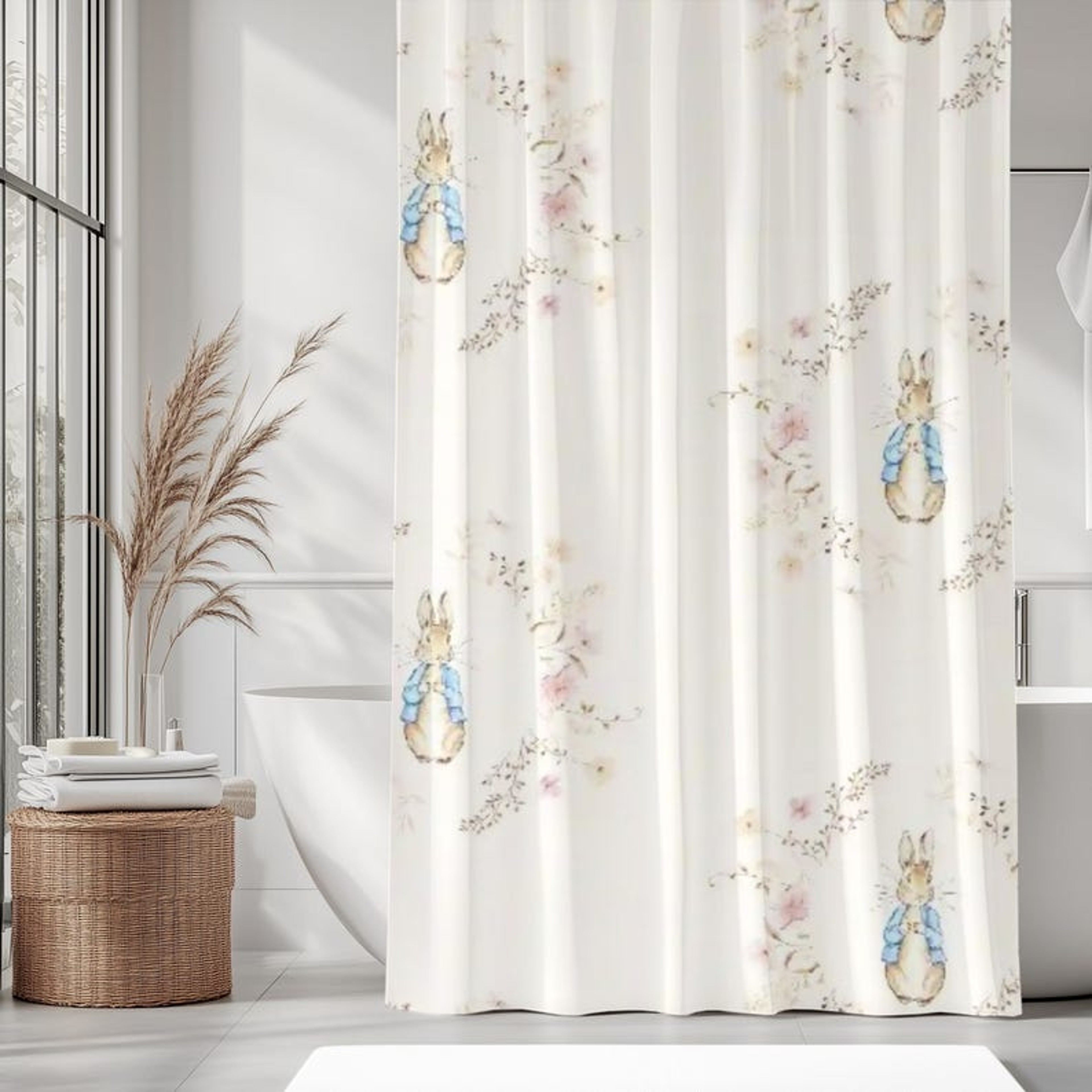 Peter Rabbit Shower Curtain Kids Bathroom Decor Girl Shower Curtain Vintage Floral Bathroom Decor 0