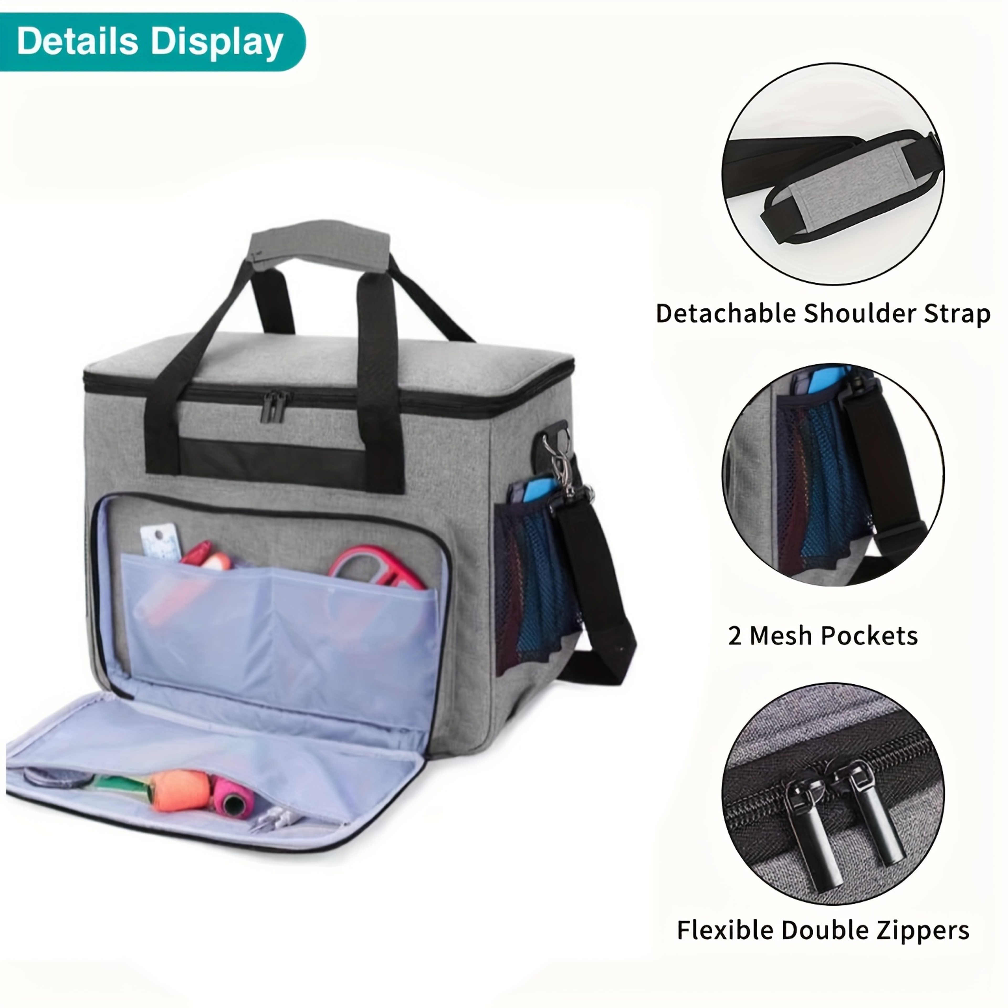 Premium Sewing Machine Carrying Case, Padded Storage Bag with Accessory Organizer, Stylish Travel Tote for Sewing Supply – view 2