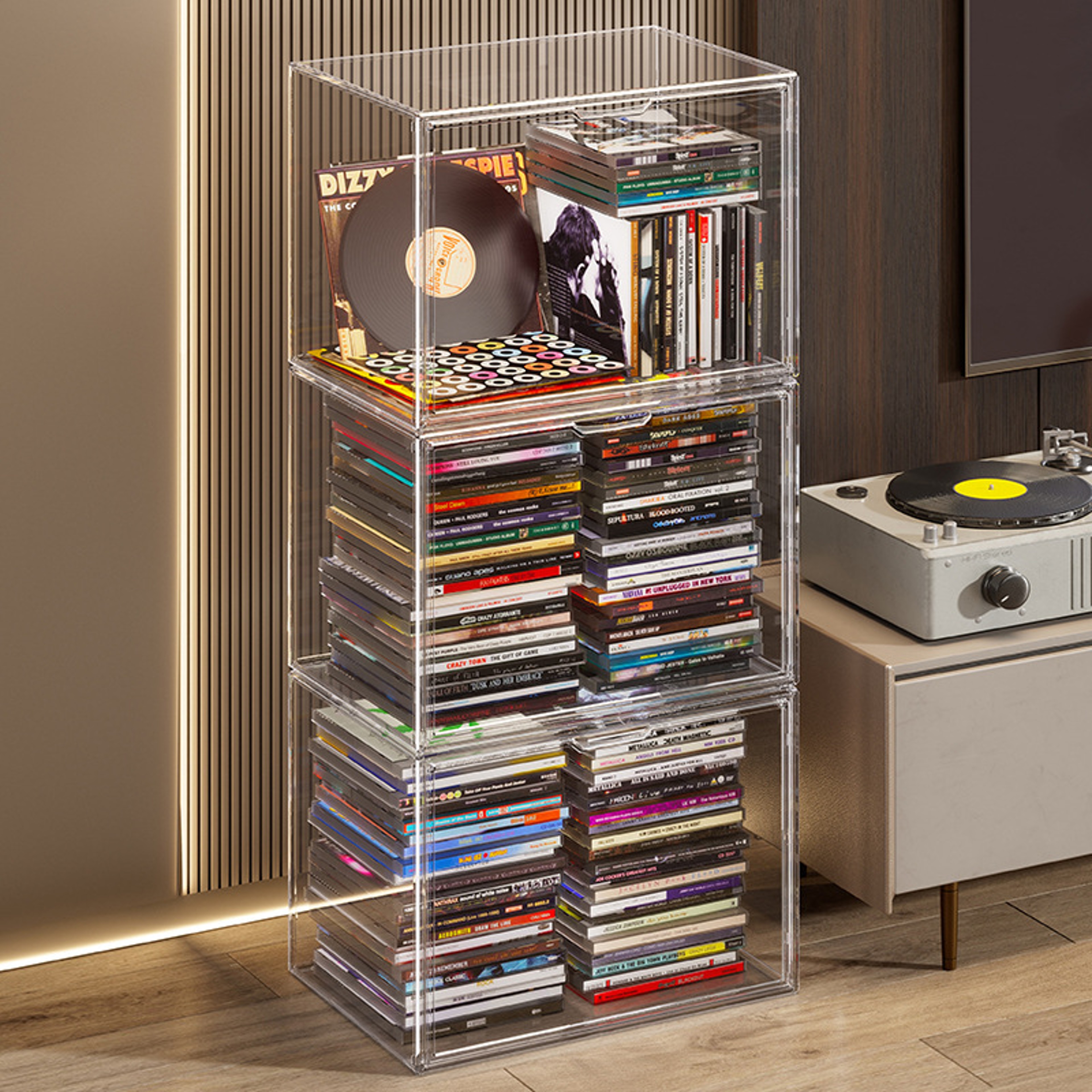 Transparent Bookshelf Storage Box Large Capacity Acrylic Display Cabinet Dustproof CD Album Magazin 1