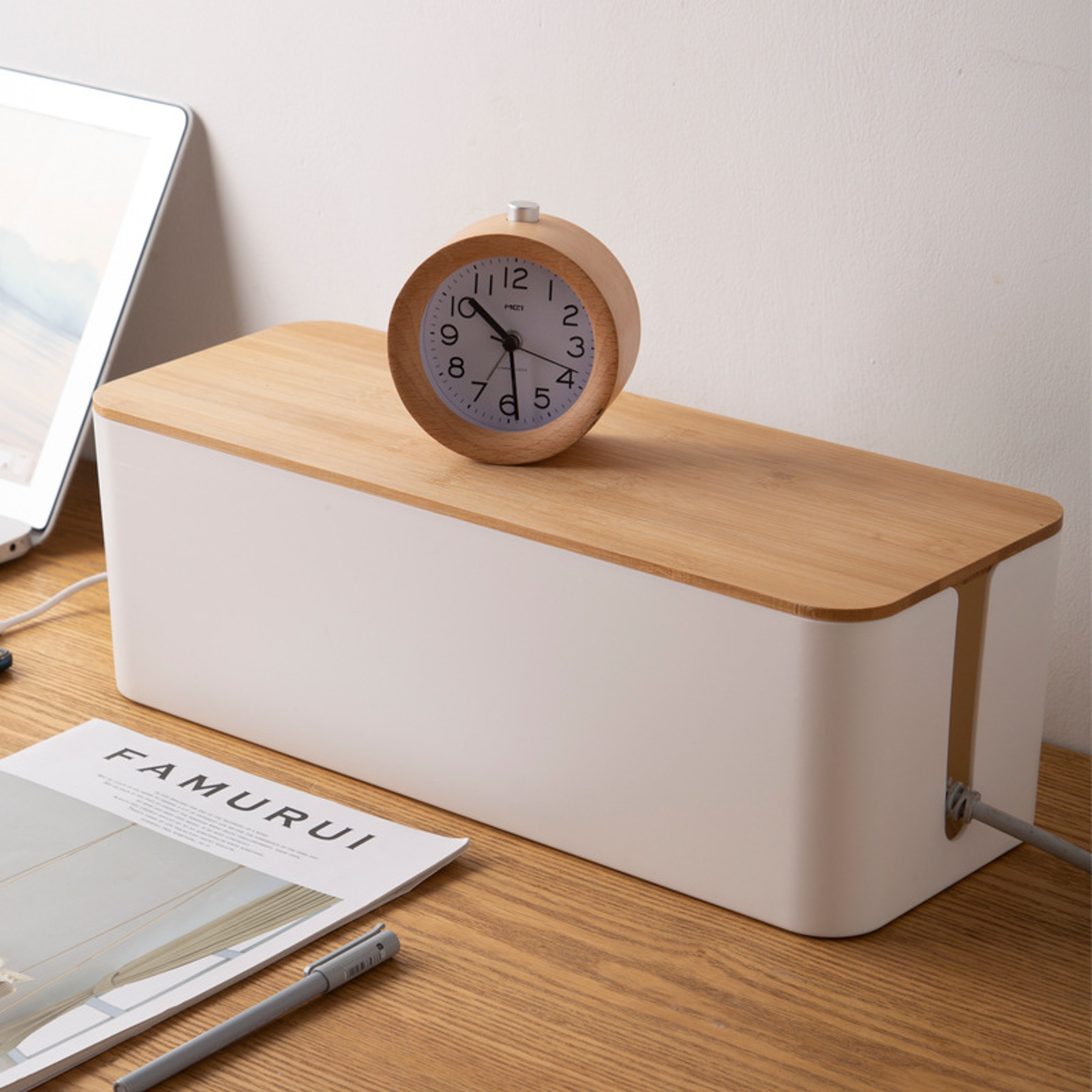 Cable Storage Box Wooden Power Strip Case Wire Management Organizer Anti Dust Charger Socket Storag