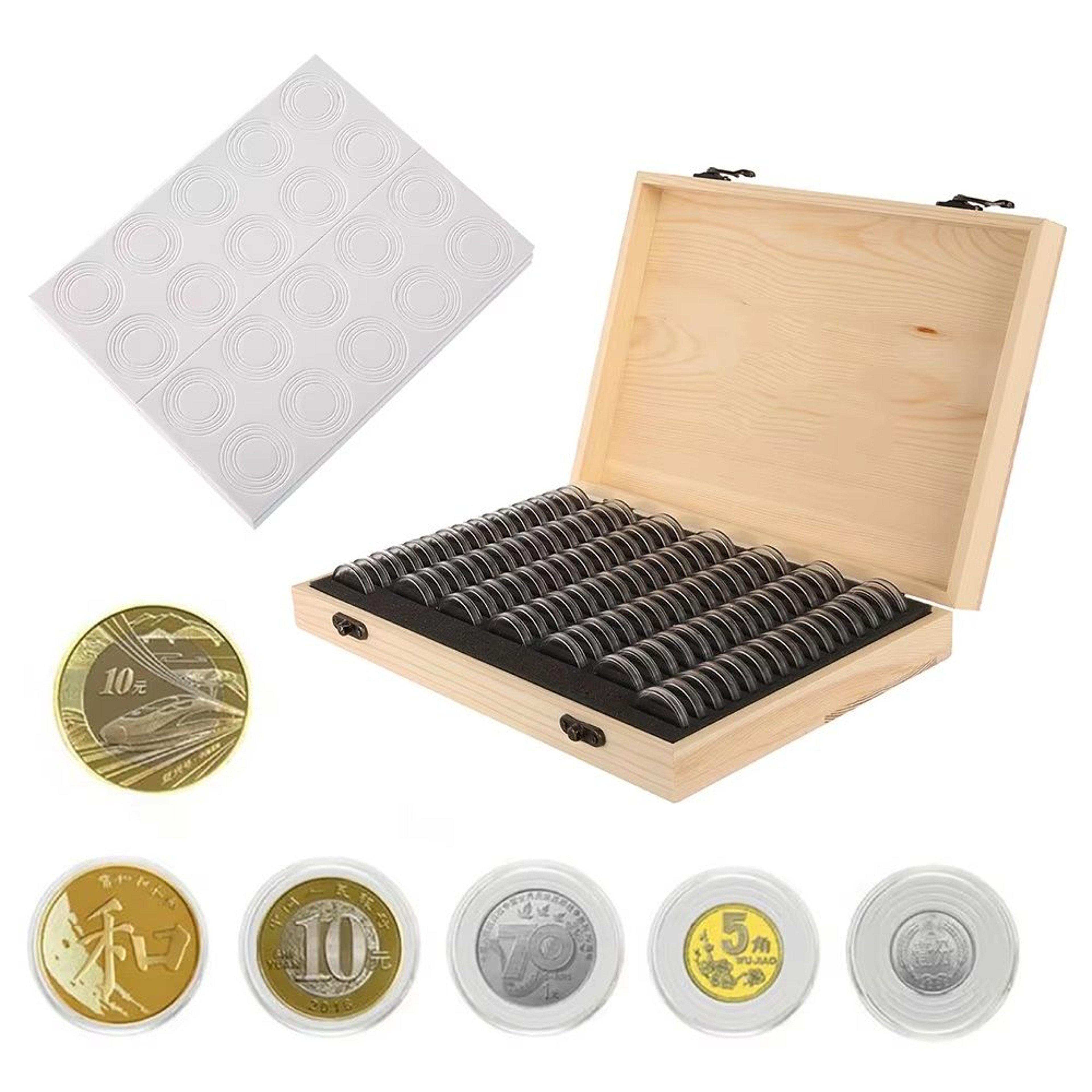 Clear Coin Capsule Universal Coin Storage Box With Adjustment Pad Adjustable Wooden Commemorative C 0