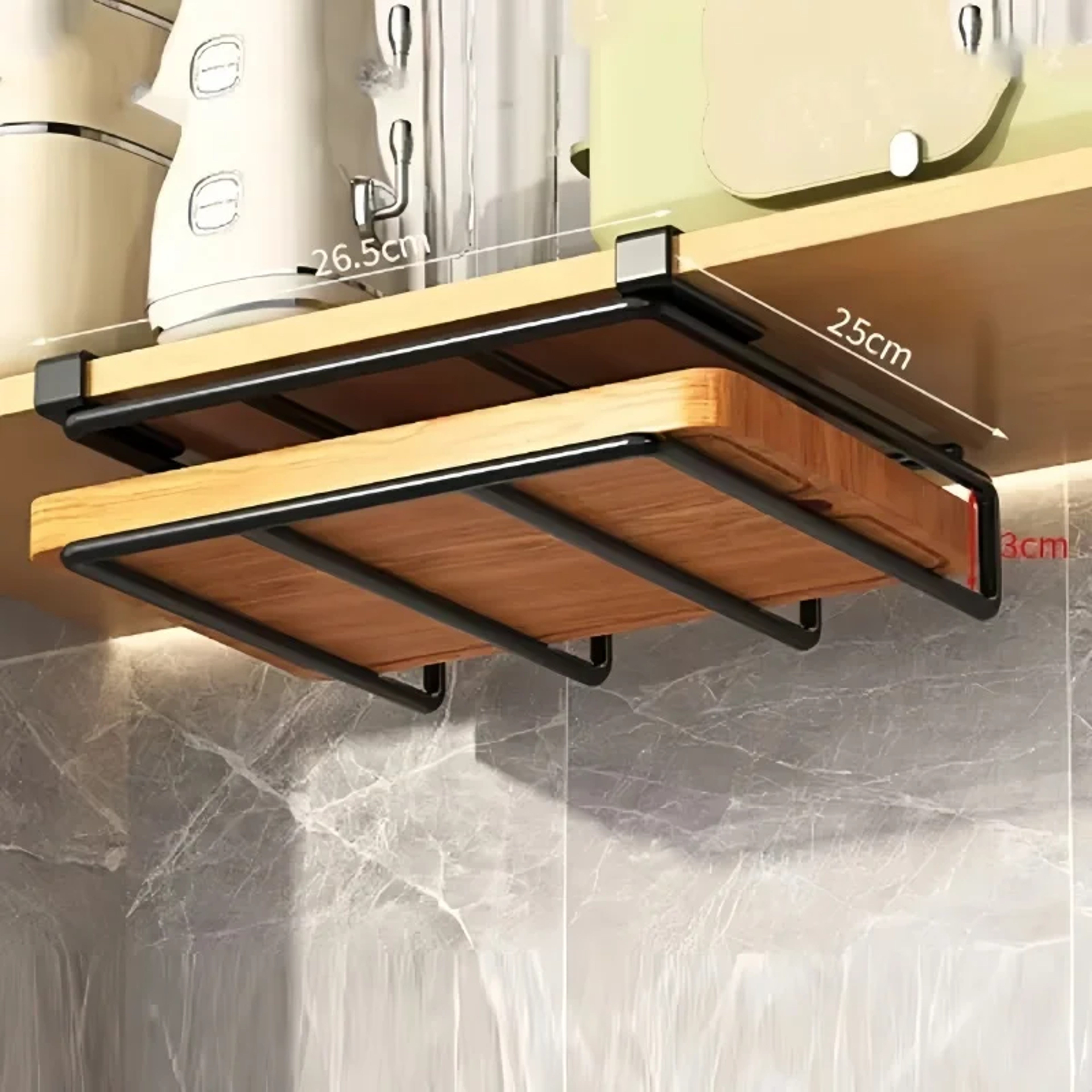 Under Cupboard Hanging Organizer Rack With Hook Paper Towel Rags Hanger Cutting Board Holder For Ki 6