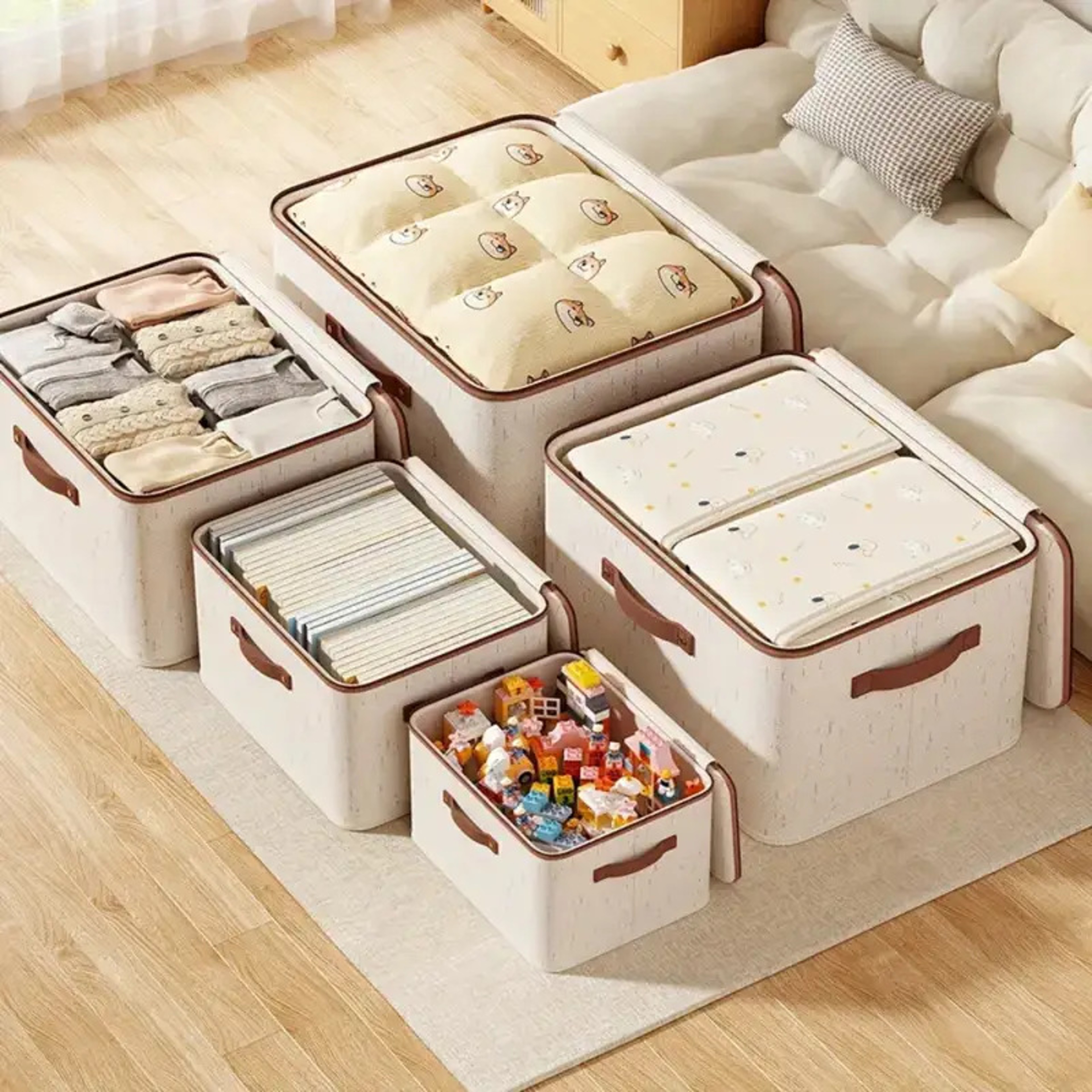 Heavyduty Hard Shell Cotton Linen Zipper Storage Box With Lid Large Household Storage Box For Cloth 1