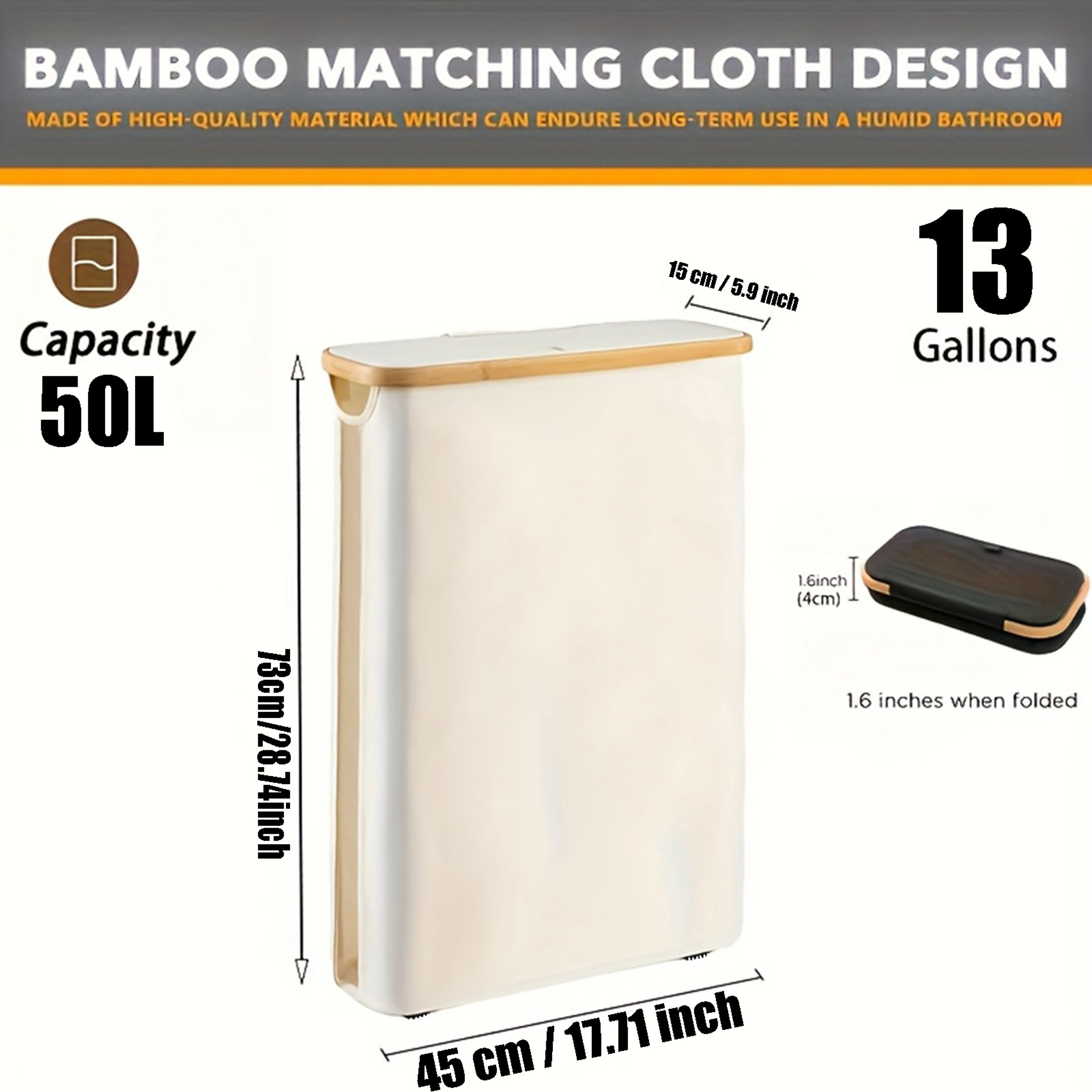 Foldable Bamboo Frame Long Roll Paper Storage Box Anti Slip Base, Bathroom Organizer Storage Container – view 4