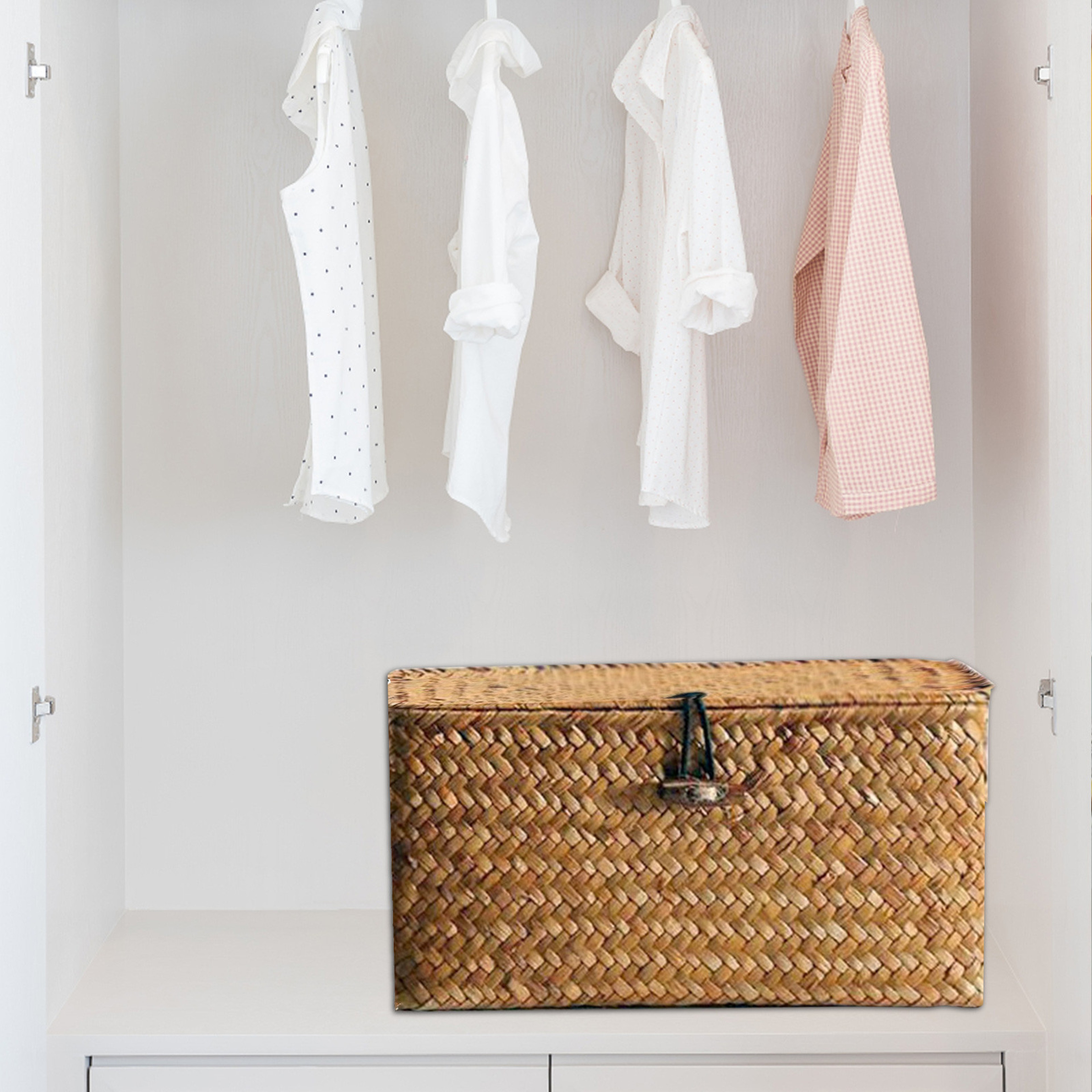 Handmade Wicker Woven Storage Box With Lid Rattan Storage Basket Sundry Bath Cosmetic Towel Contain