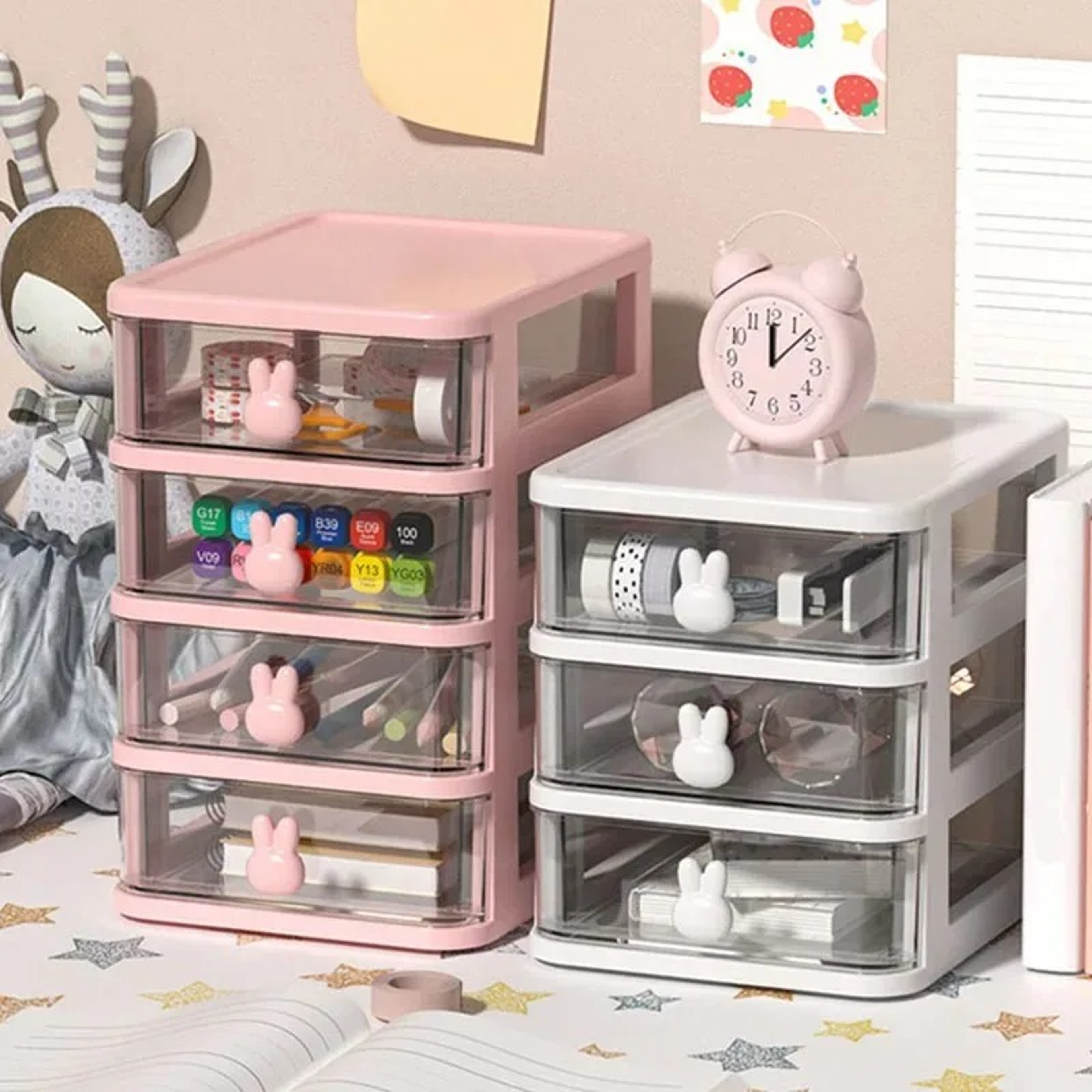 Clear Stacking Drawer Organizer MultiTier PP Storage Box Cartoon For Office Beauty Products Modular 0