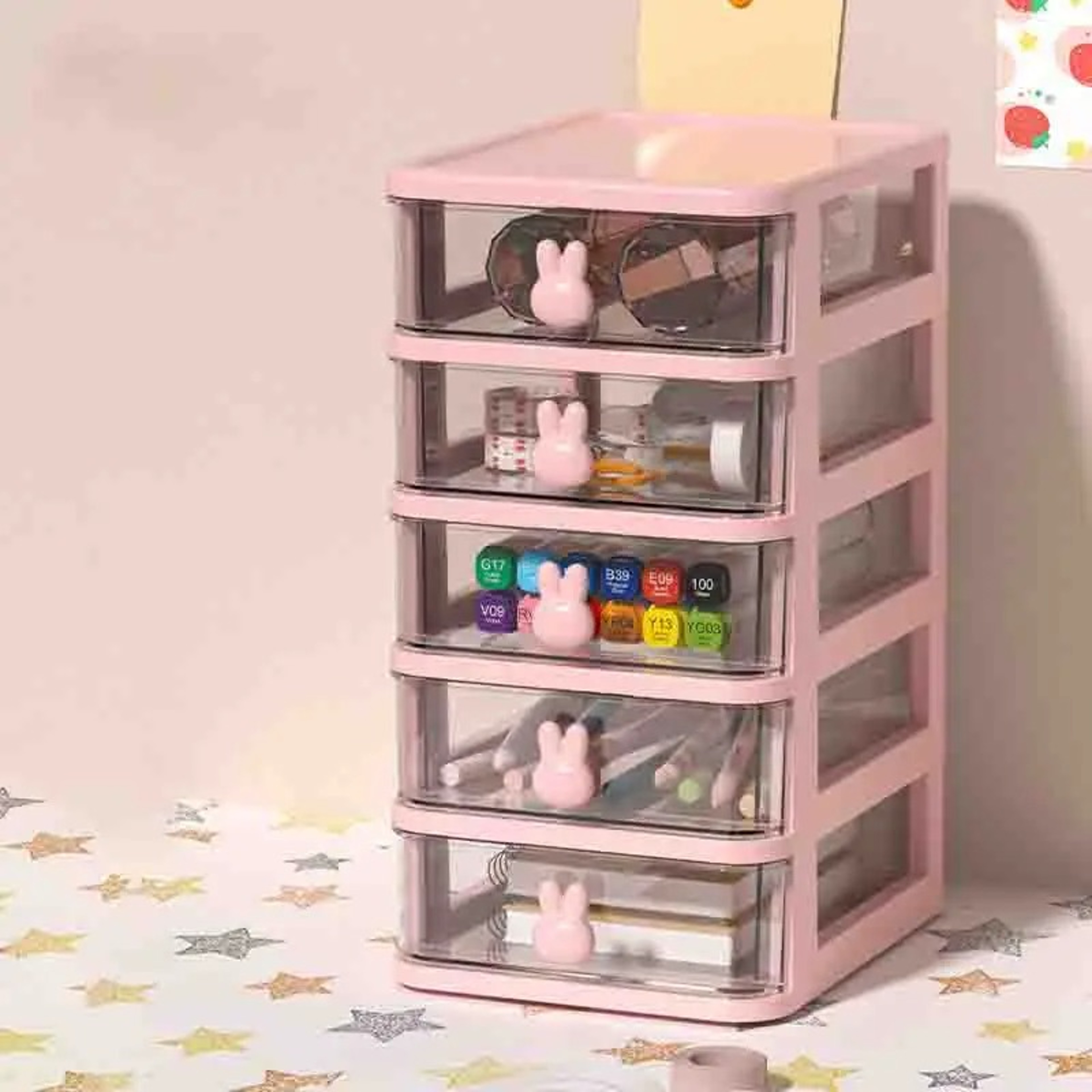 Clear Stacking Drawer Organizer MultiTier PP Storage Box Cartoon For Office Beauty Products Modular 13