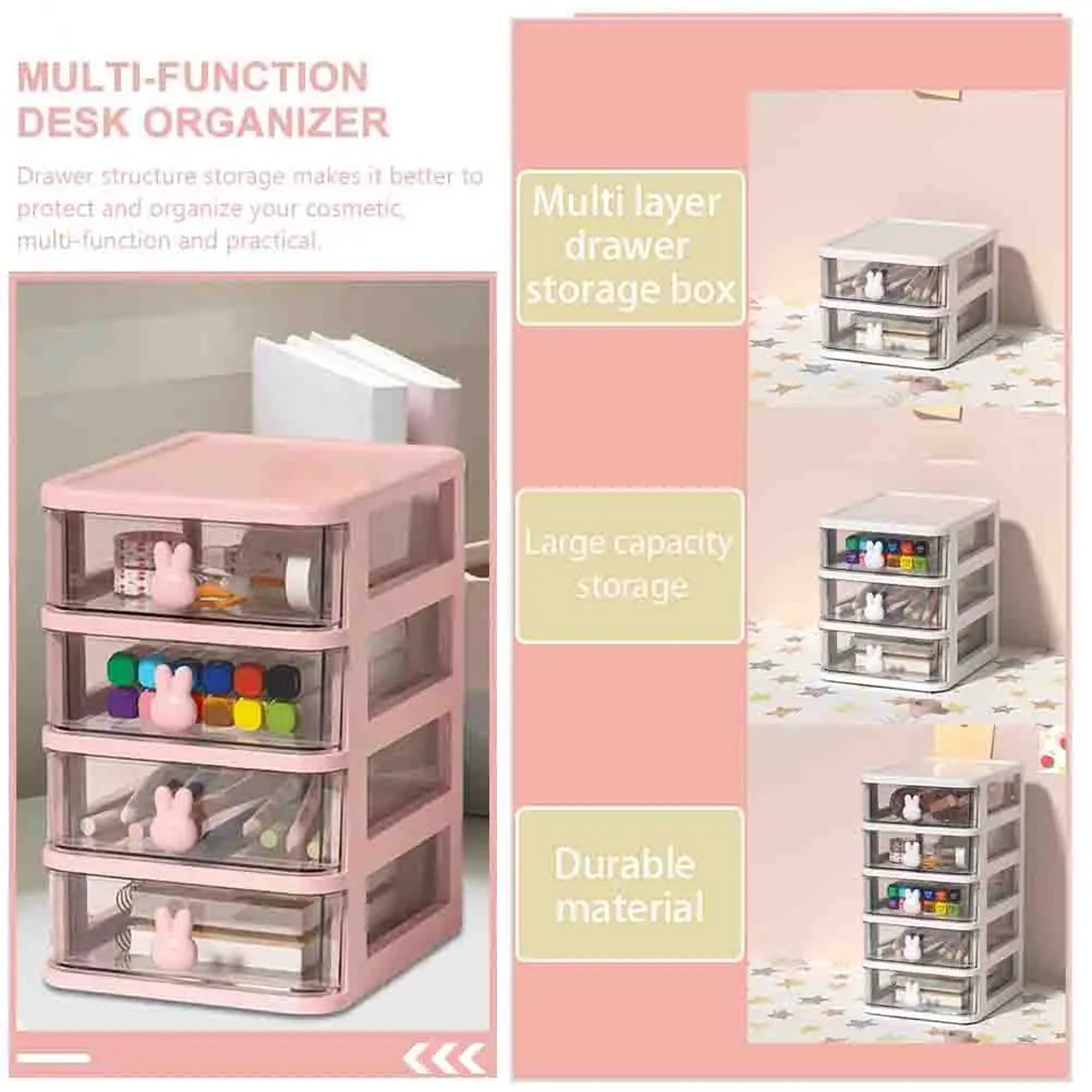 Clear Stacking Drawer Organizer MultiTier PP Storage Box Cartoon For Office Beauty Products Modular 3