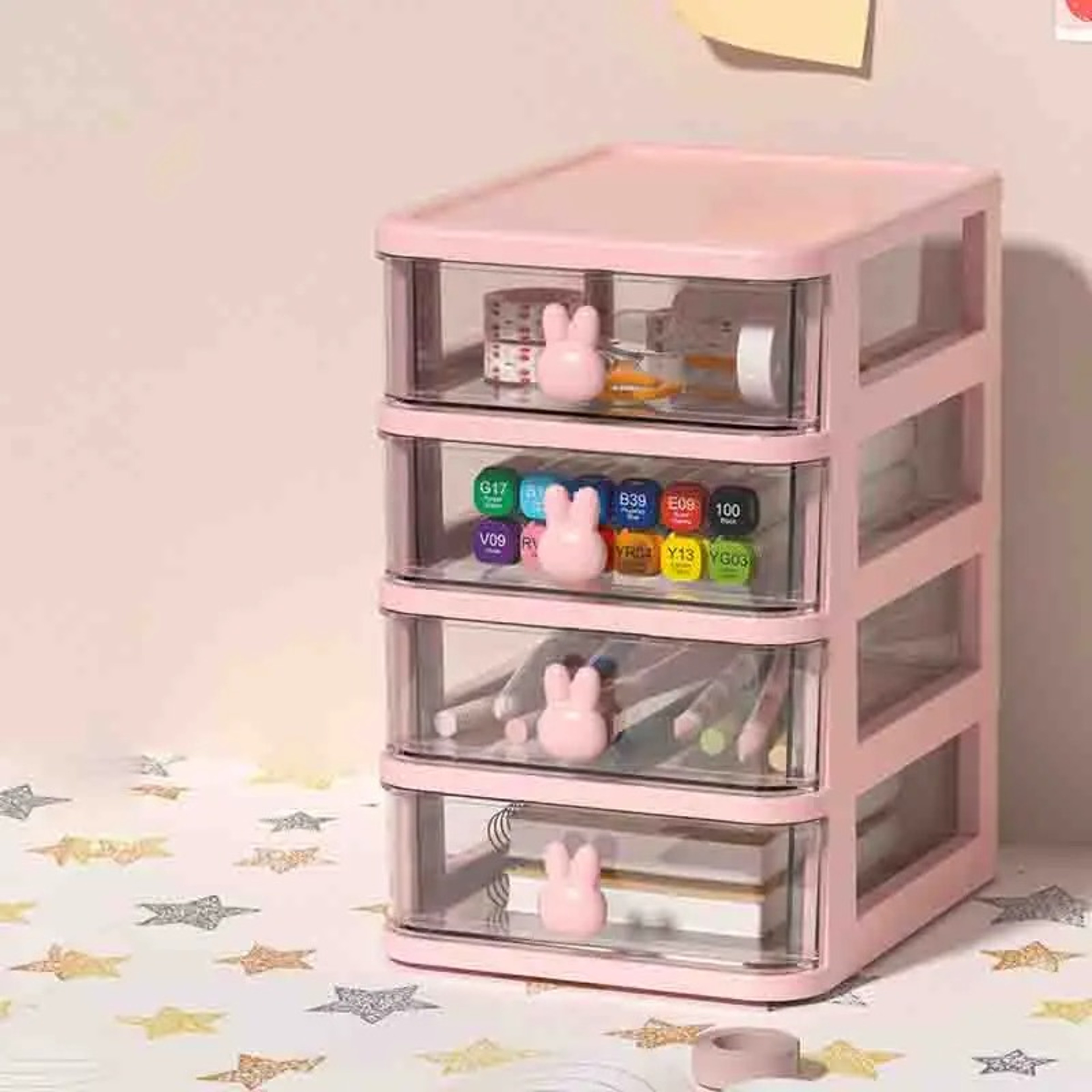 Clear Stacking Drawer Organizer MultiTier PP Storage Box Cartoon For Office Beauty Products Modular 12