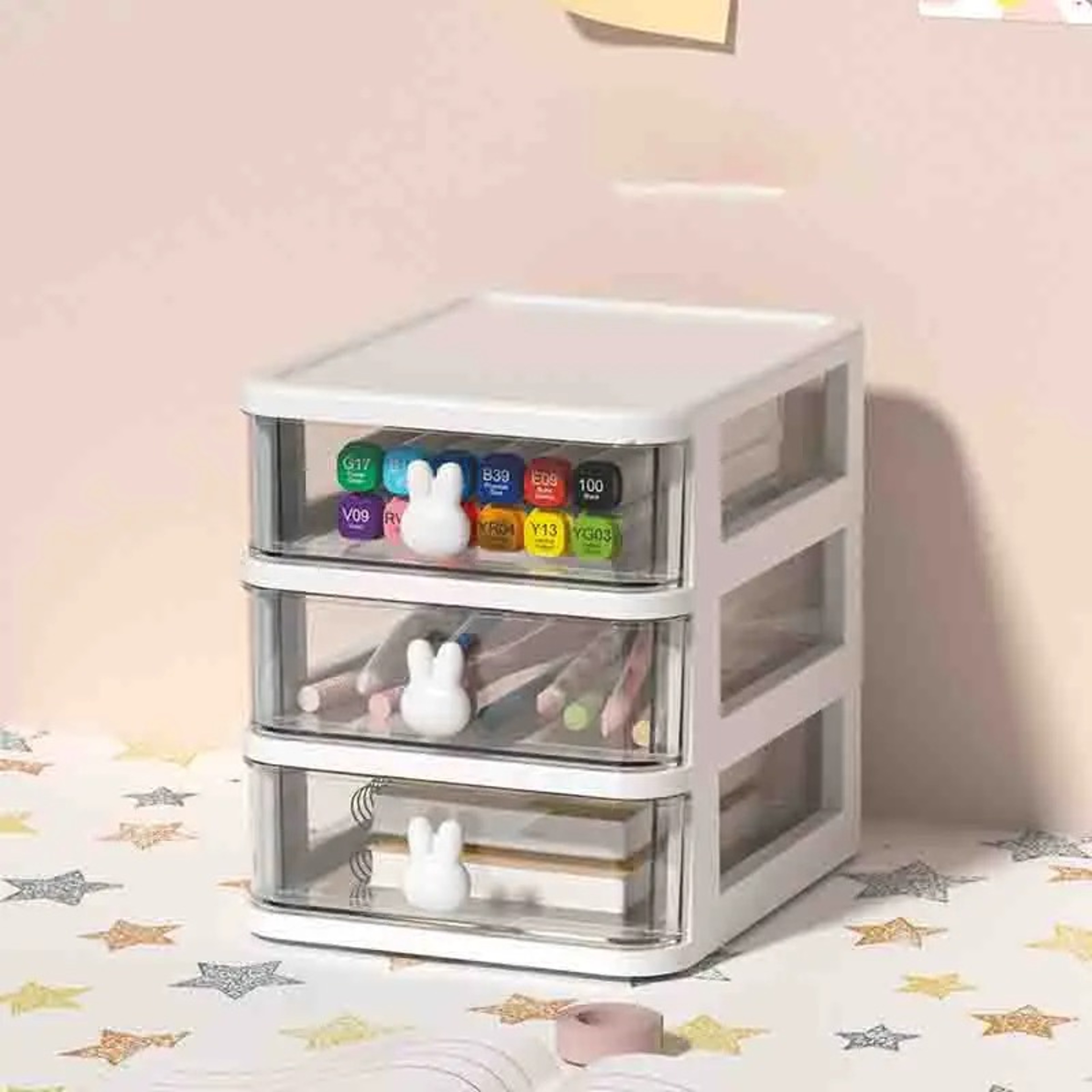 Clear Stacking Drawer Organizer MultiTier PP Storage Box Cartoon For Office Beauty Products Modular 7