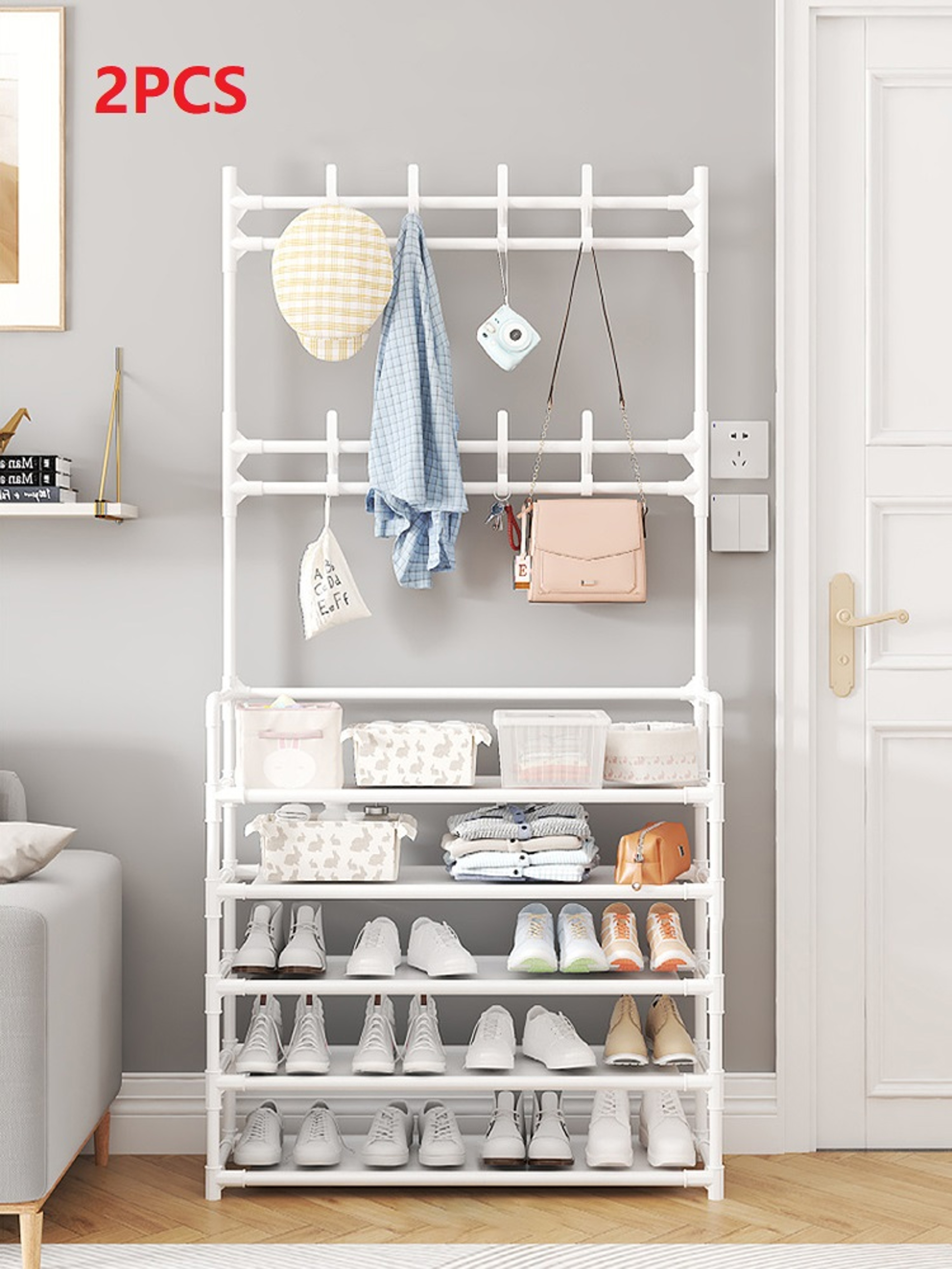 Five Layer Shoe Rack, Simple Shoe Rack, Multifunctional Clothes Rack, Household Integrated Storage Rack, 2 piece Coat – view 8