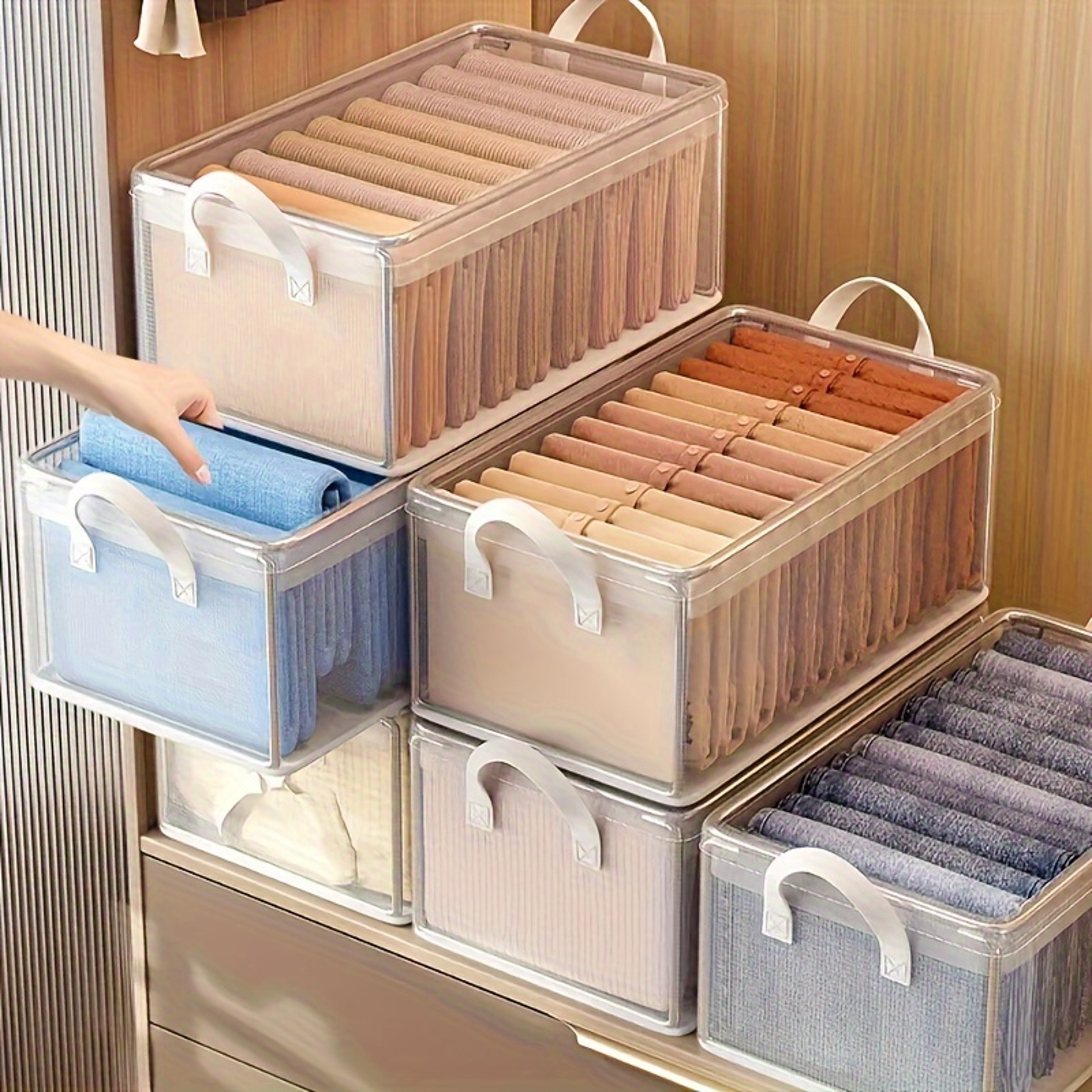 Chic Transparent PVC Storage Bins, Steel Frame, Foldable, Stackable Ivory Organizer for Clothes Accessories – view 5