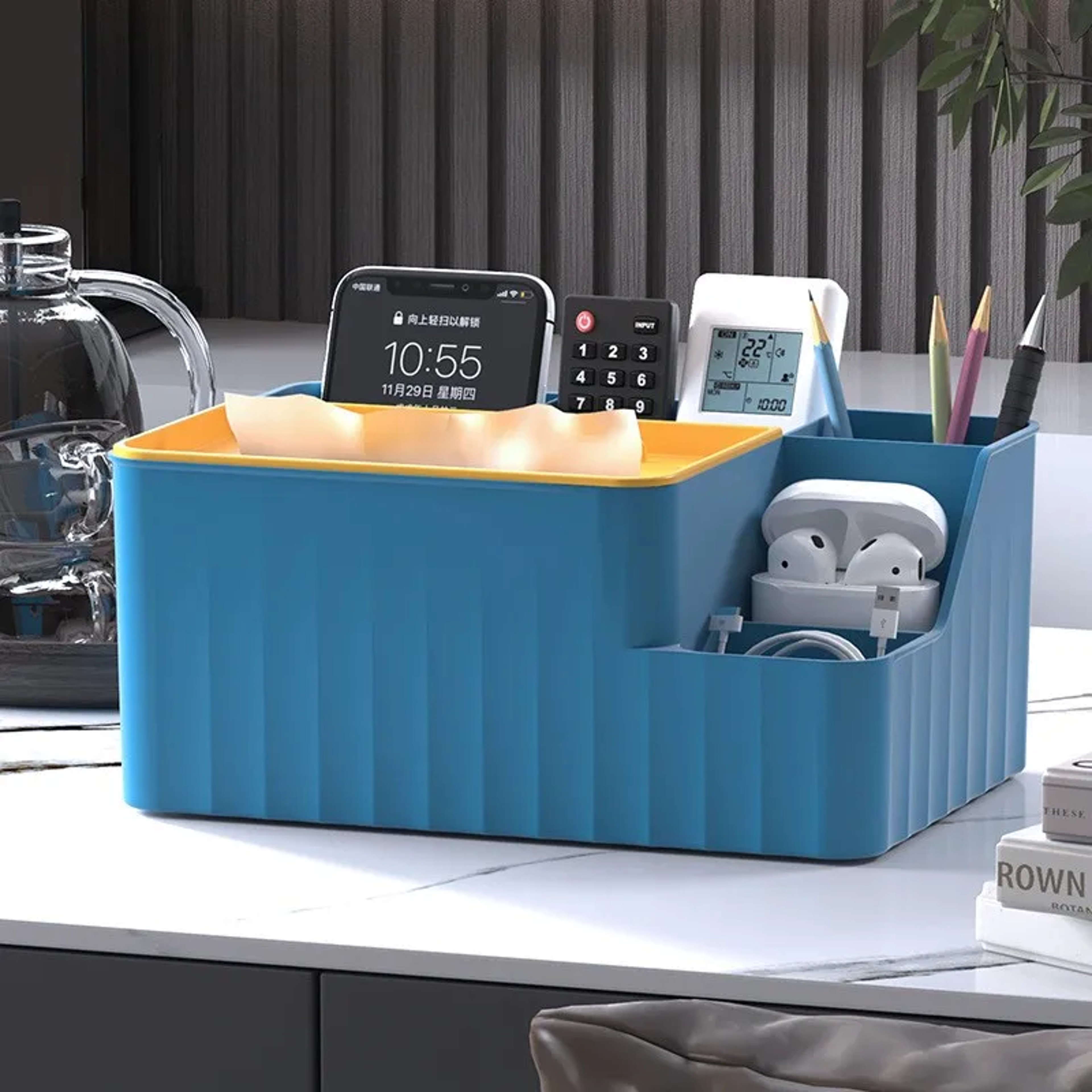Multifunctional Desktop Tissue Storage Box, Remote Control Organizer, Living Room & Coffee Table Storage Box for Easy – view 1