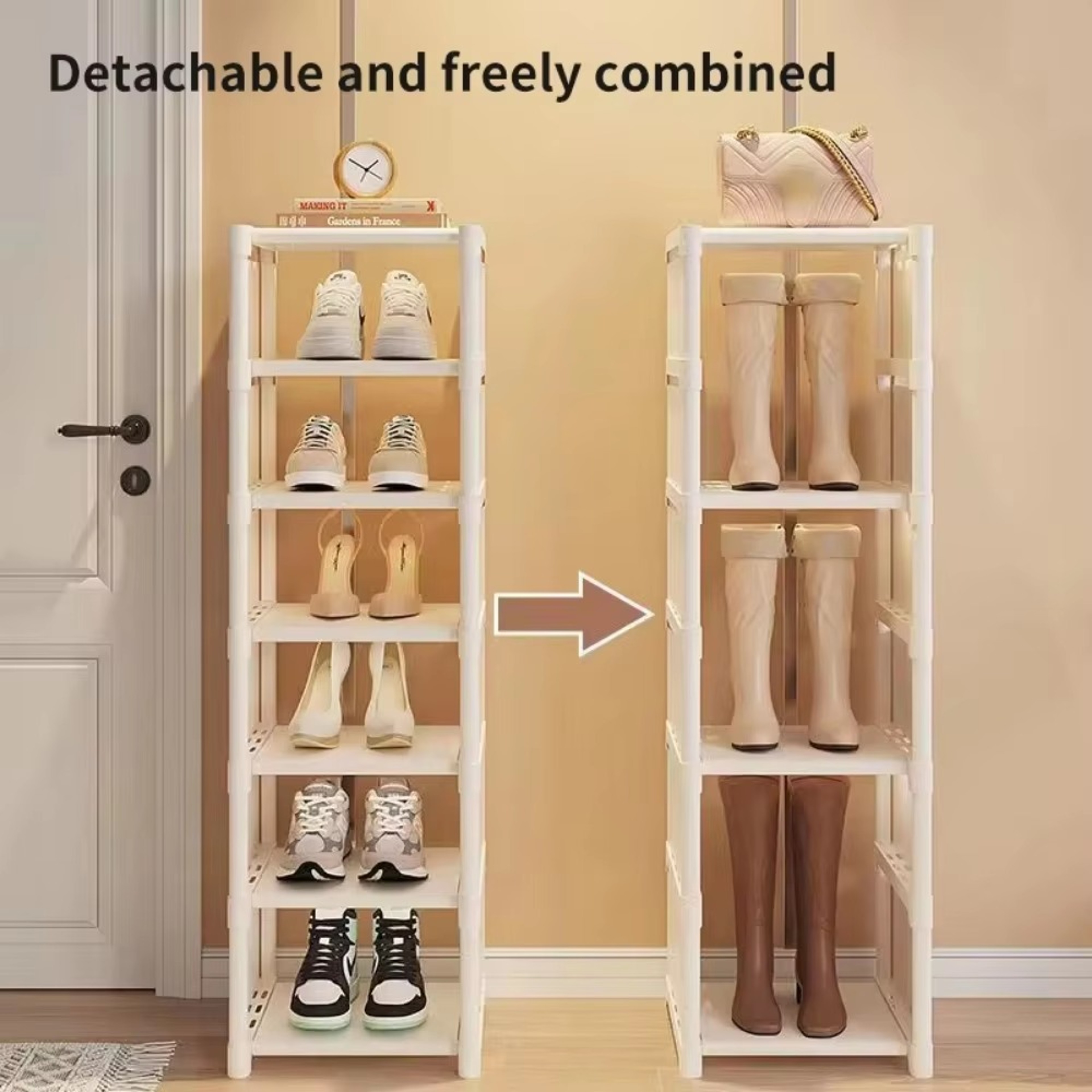 MultiLayer Shoe Cabinet Stackable Adjustable Storage Cabinet For Corner Entrances Compartment Cloth