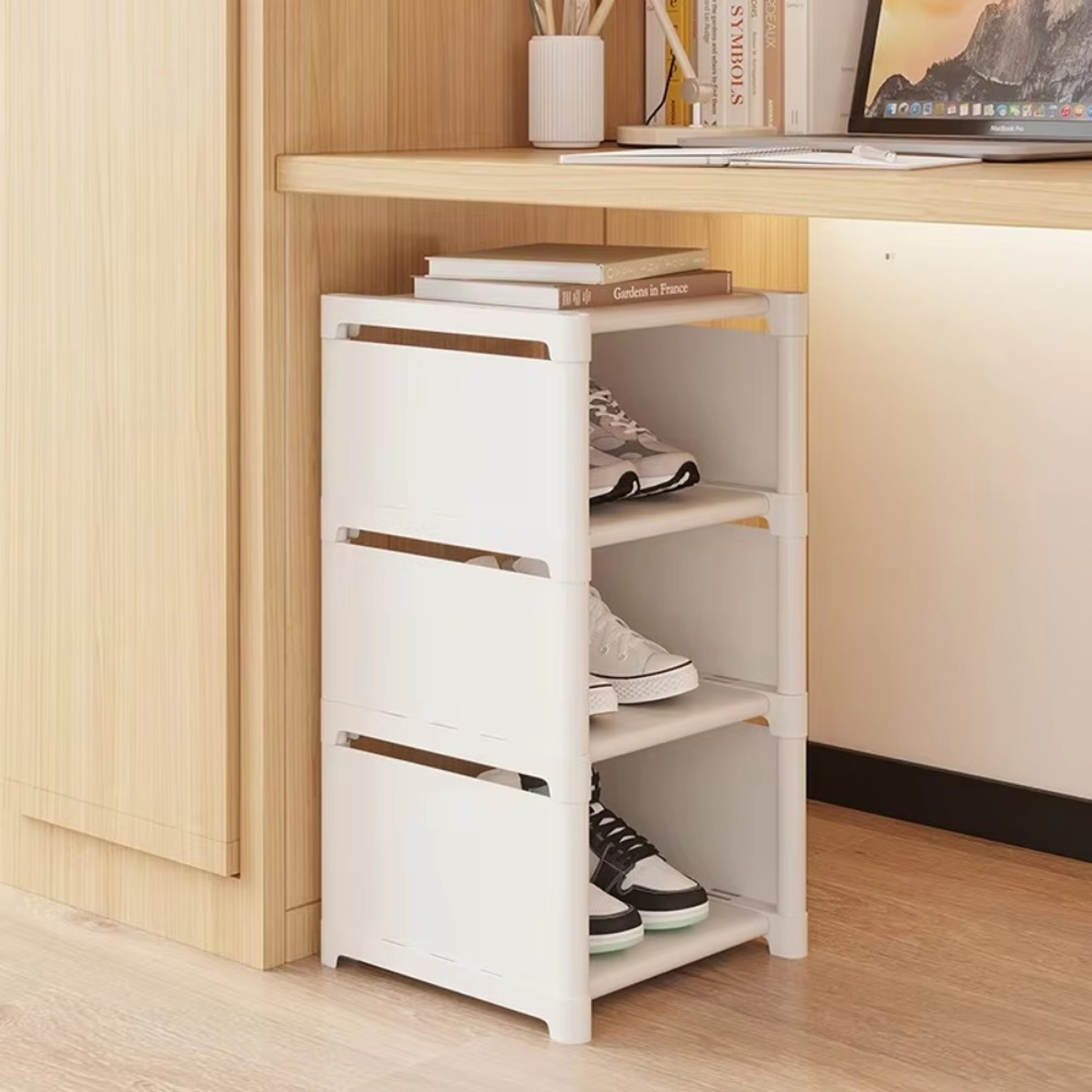 MultiLayer Shoe Cabinet Stackable Adjustable Storage Cabinet For Corner Entrances Compartment Cloth