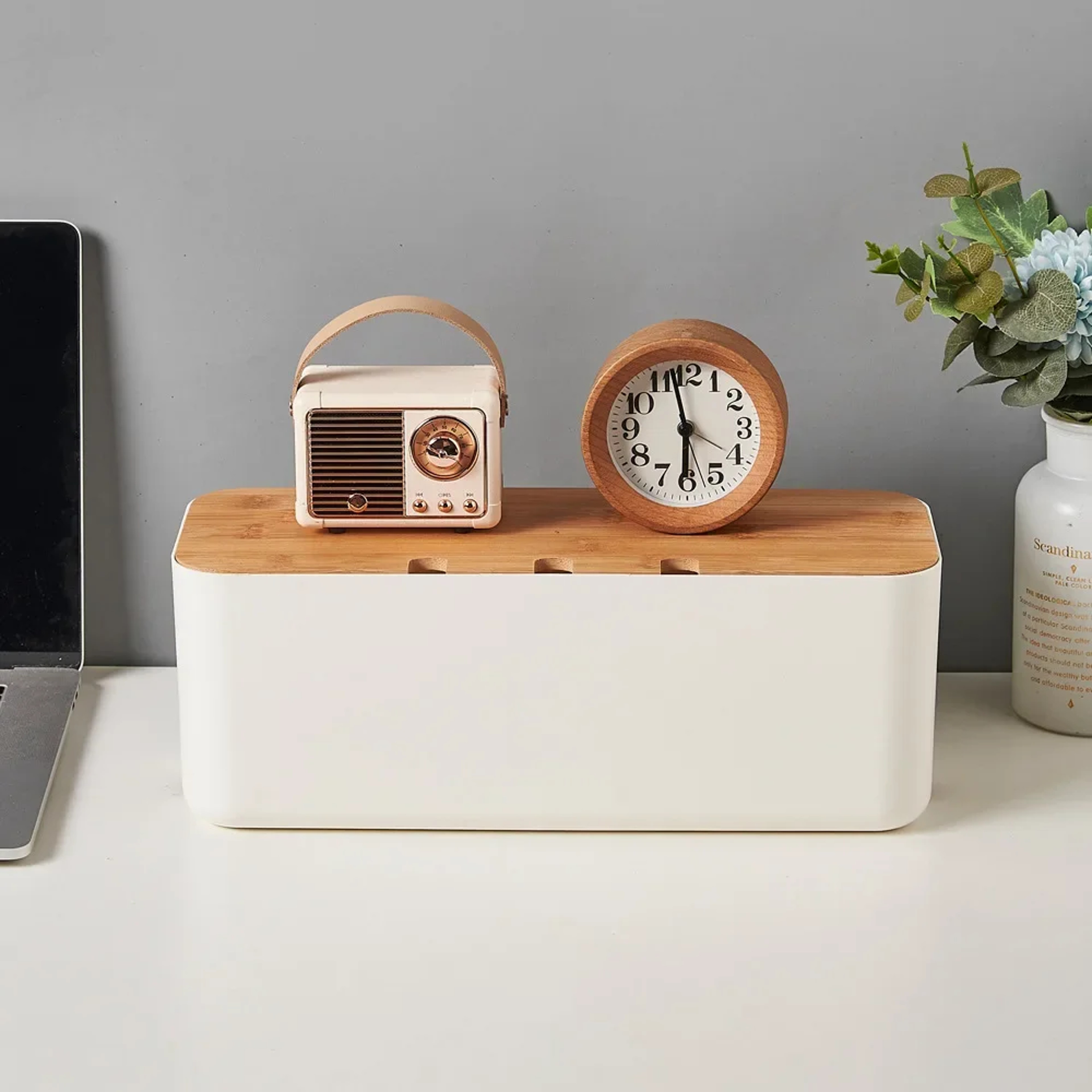 Bamboo Cover Cable Management Box Wire Junction Board Storage Box Hide Wires And Power Strips Desk  5