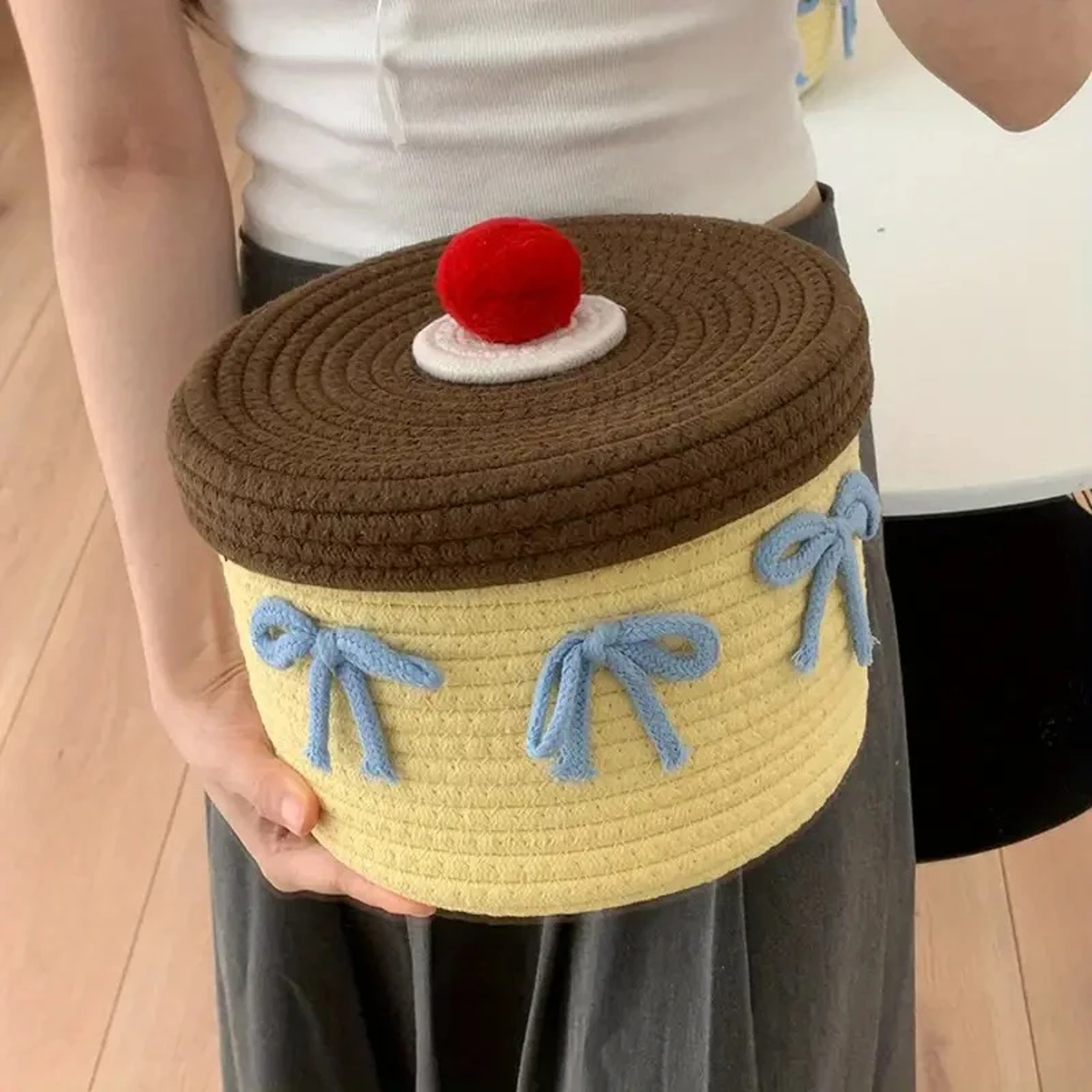 Storage Basket For Home Decor Cotton Rope Storage Basket Hand Woven Toys Holder Desktop Clutter Sto 2